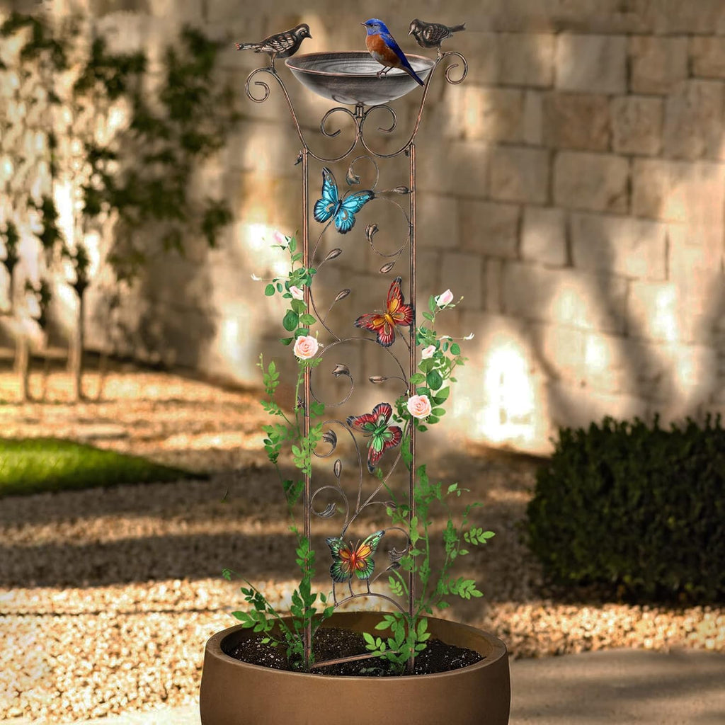 Cast Iron Bird Bath Feeder Garden Decor Plant Support Stand [BUTTERFLY]
