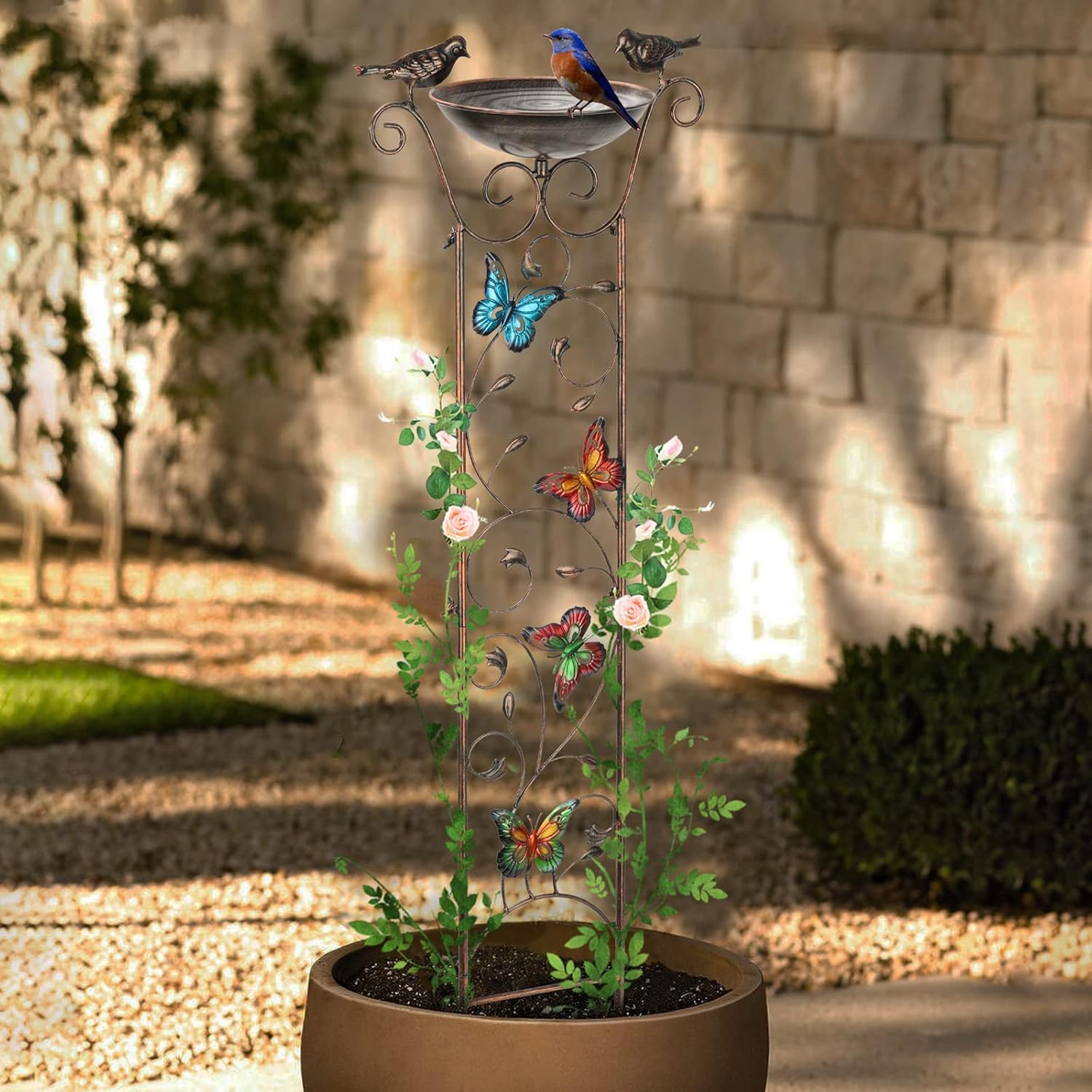 Cast Iron Bird Bath Feeder Garden Decor Plant Support Stand [BUTTERFLY]