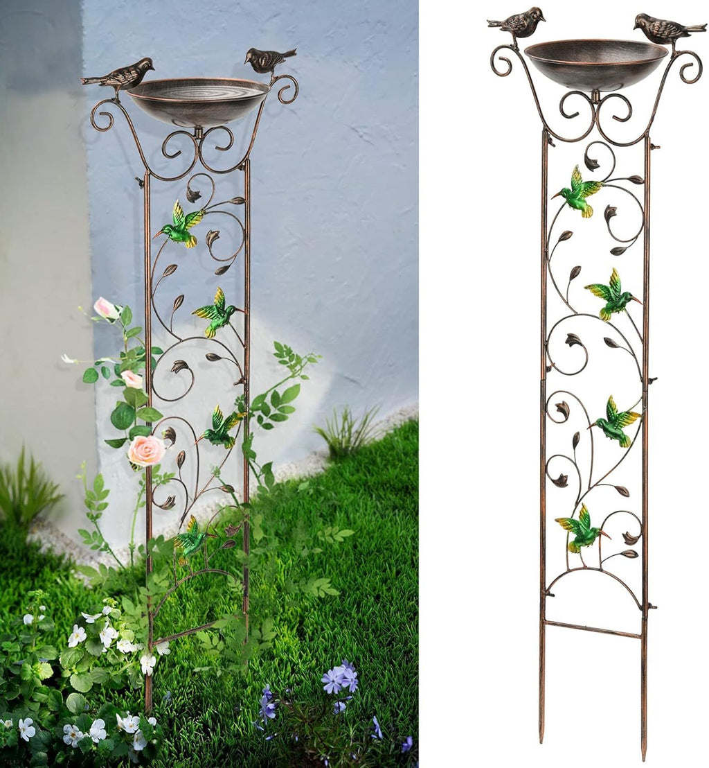 Cast Iron Bird Bath Feeder Garden Decor Plant Support Stand [Humming Bird]