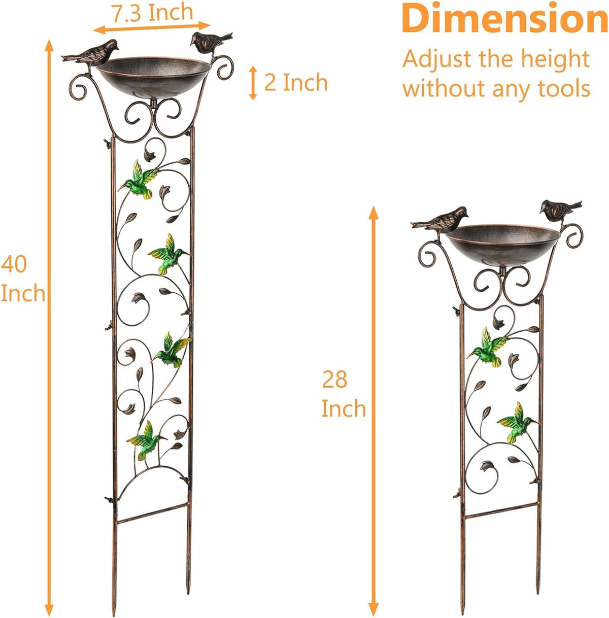 Cast Iron Bird Bath Feeder Garden Decor Plant Support Stand [Humming Bird]