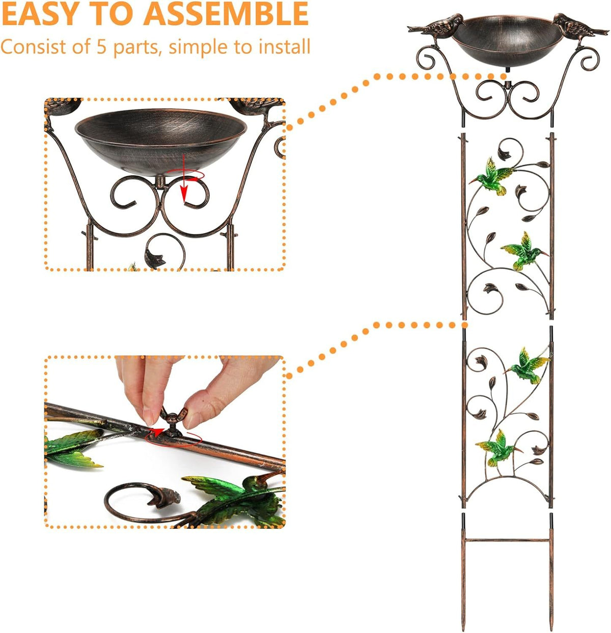 Cast Iron Bird Bath Feeder Garden Decor Plant Support Stand [Humming Bird]