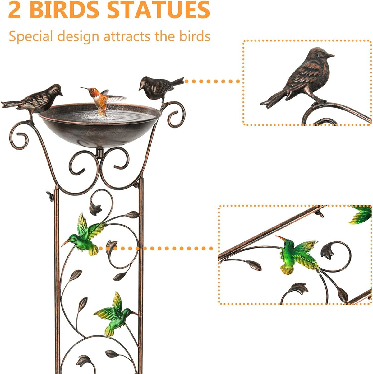 Cast Iron Bird Bath Feeder Garden Decor Plant Support Stand [Humming Bird]
