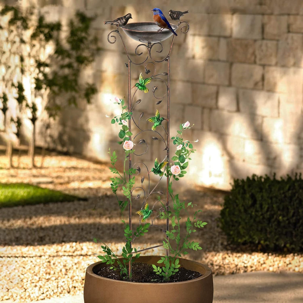 Cast Iron Bird Bath Feeder Garden Decor Plant Support Stand [Humming Bird]