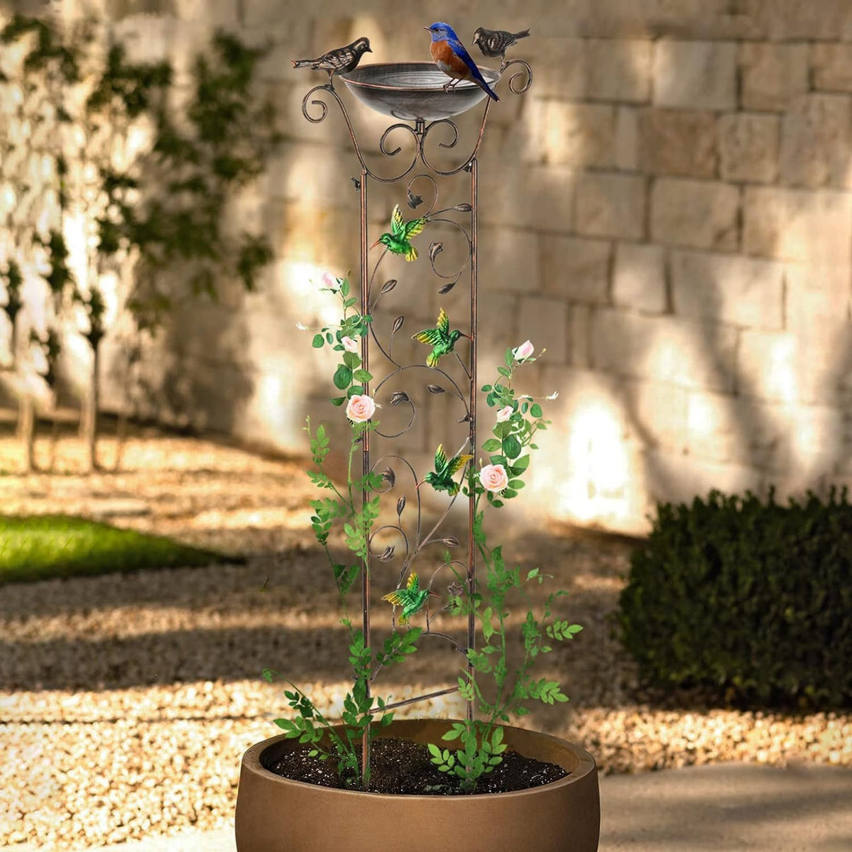 Cast Iron Bird Bath Feeder Garden Decor Plant Support Stand [Humming Bird]
