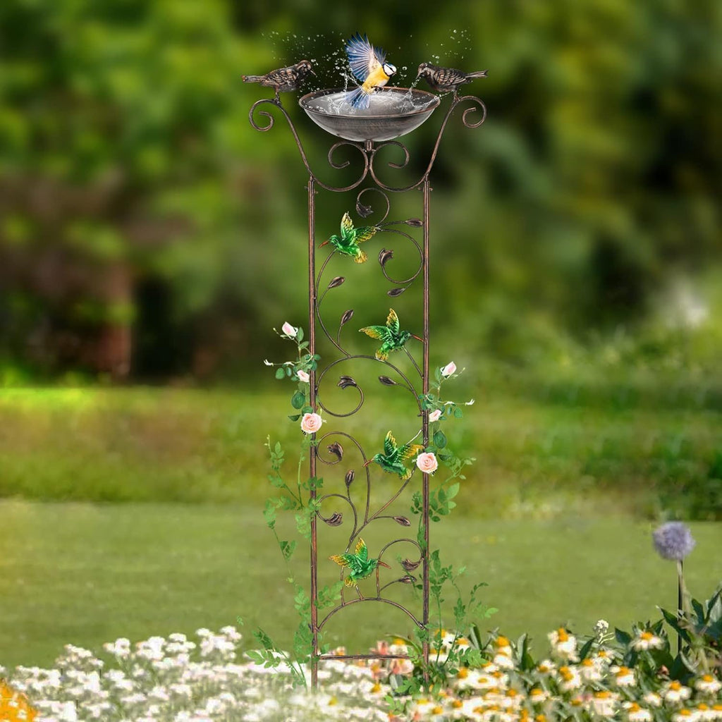 Cast Iron Bird Bath Feeder Garden Decor Plant Support Stand [Humming Bird]
