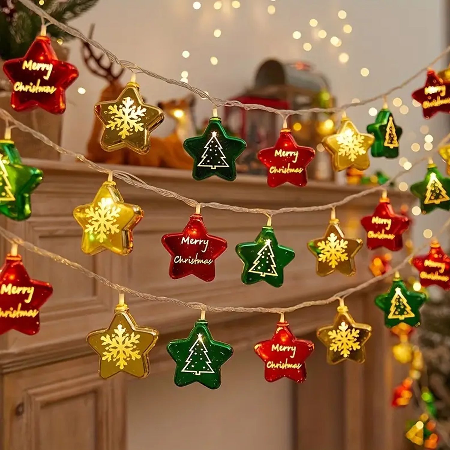 6M 40LEDs Christmas Fairy String Lights Christmas Tree Star Lights Indoor Outdoor Xmas Decorations
