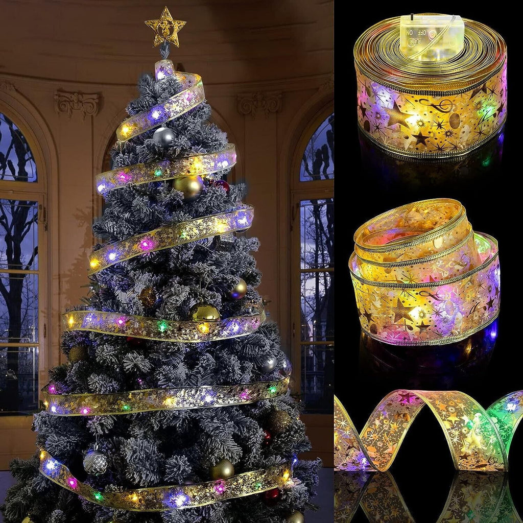 5M LED Christmas Tree Ribbon Bow Xmas Light