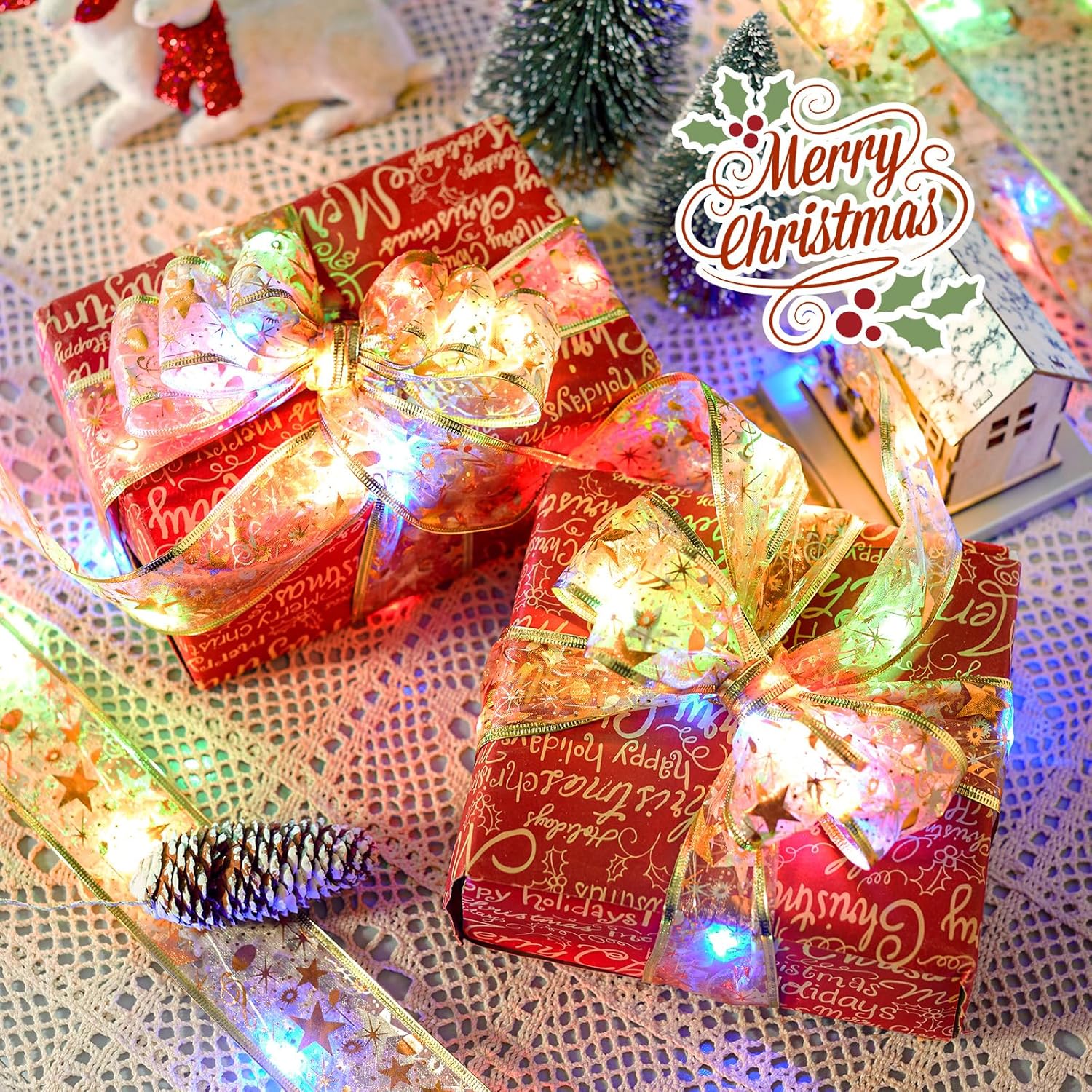 5M LED Christmas Tree Ribbon Bow Xmas Light