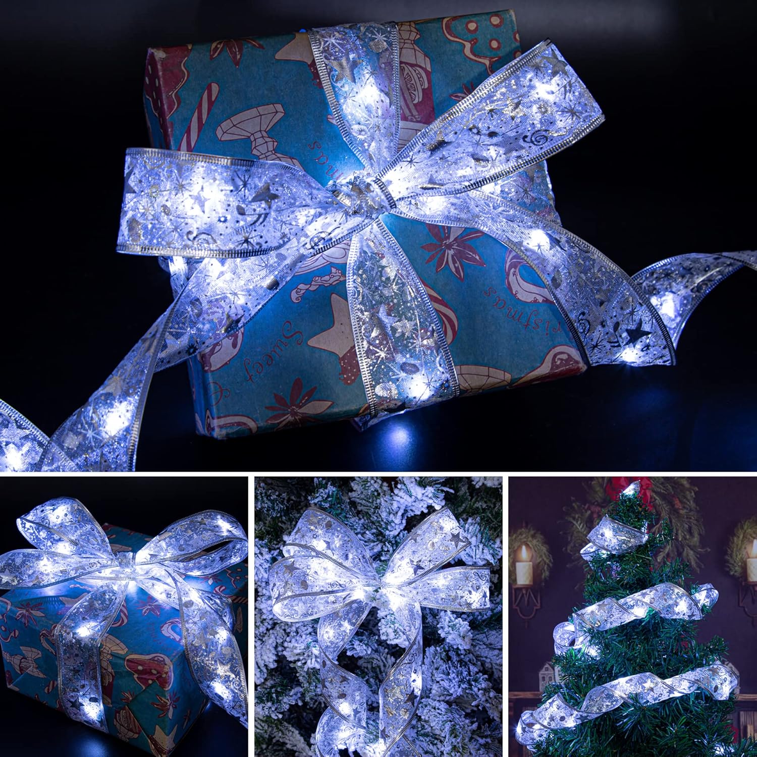5M LED Christmas Tree Ribbon Bow Xmas Light
