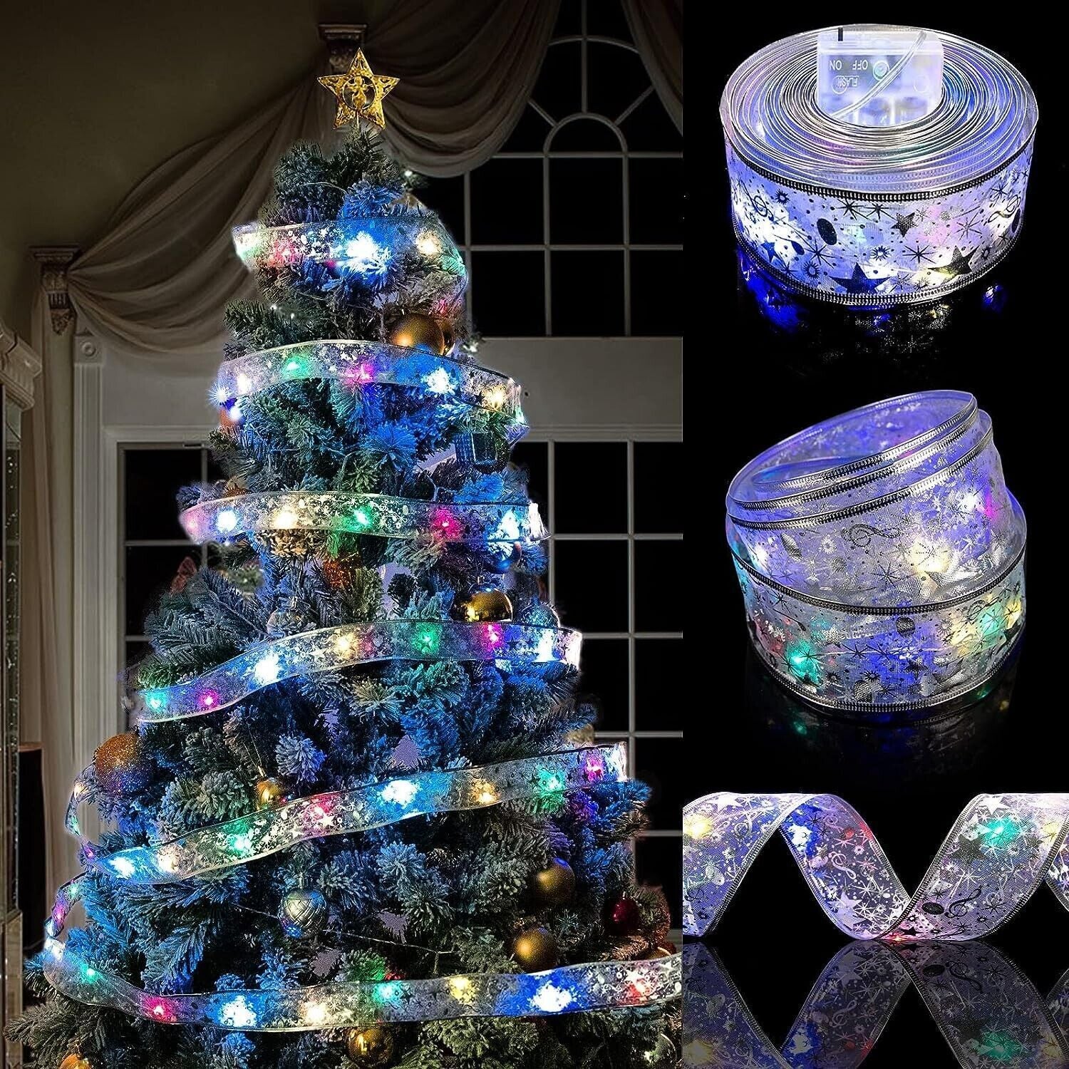 5M LED Christmas Tree Ribbon Bow Xmas Light