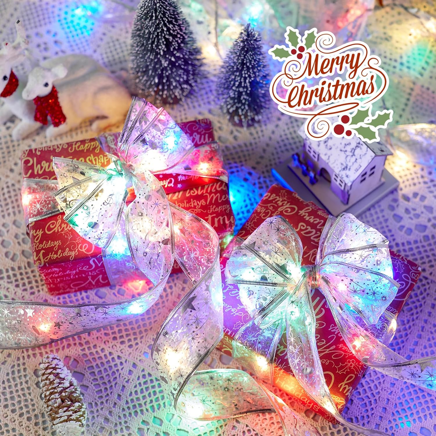 5M LED Christmas Tree Ribbon Bow Xmas Light