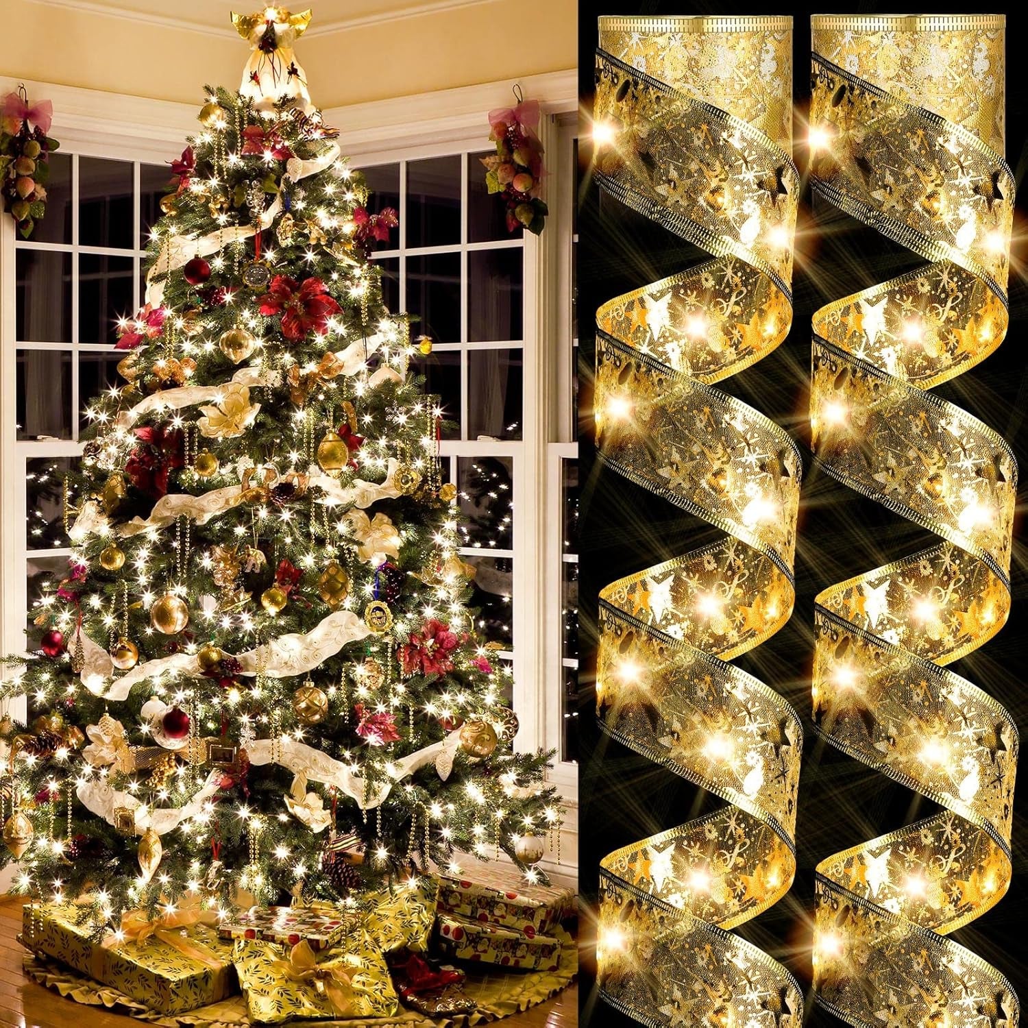 5M LED Christmas Tree Ribbon Bow Xmas Light