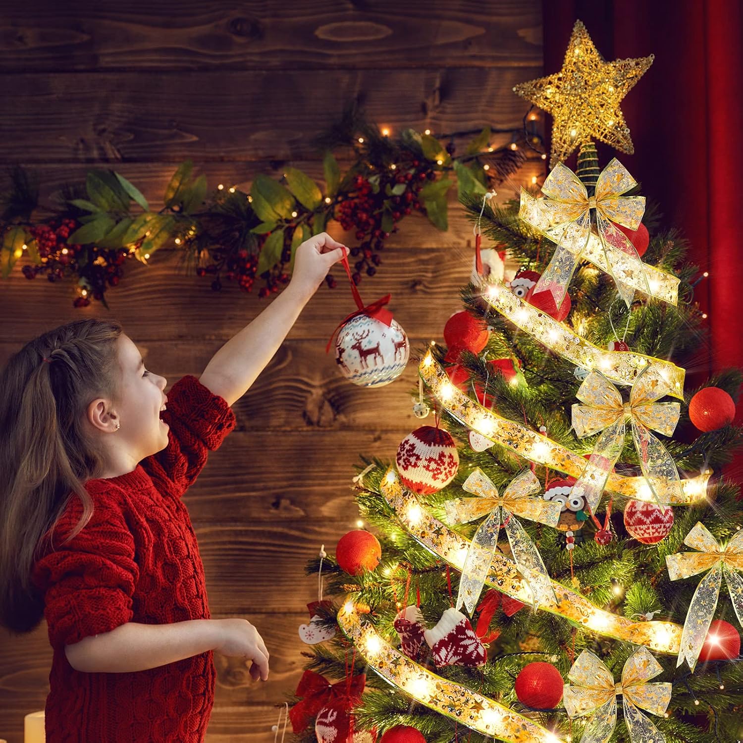5M LED Christmas Tree Ribbon Bow Xmas Light