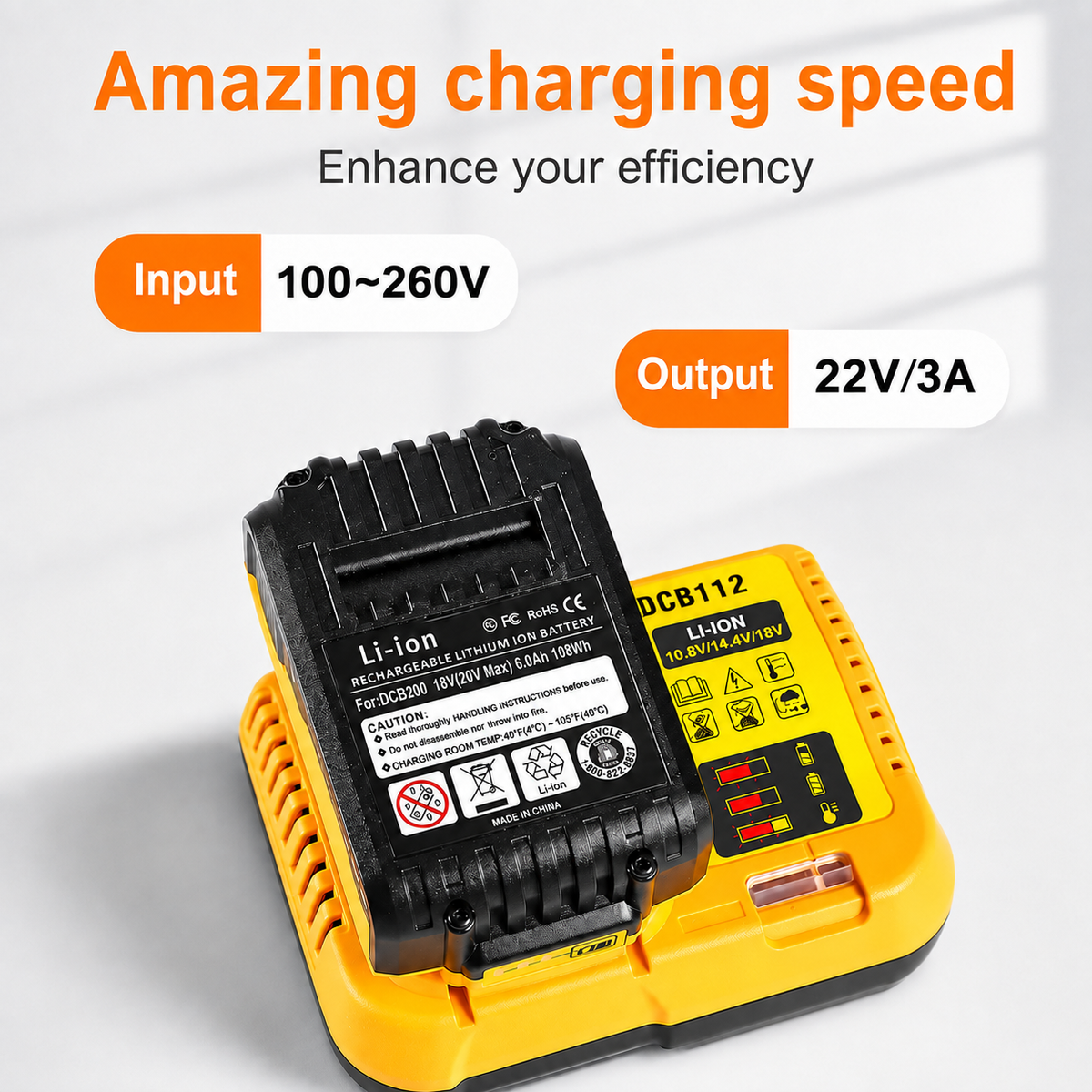 Battery Charger for Dewalt Dcb112 12V - 20V Replacement