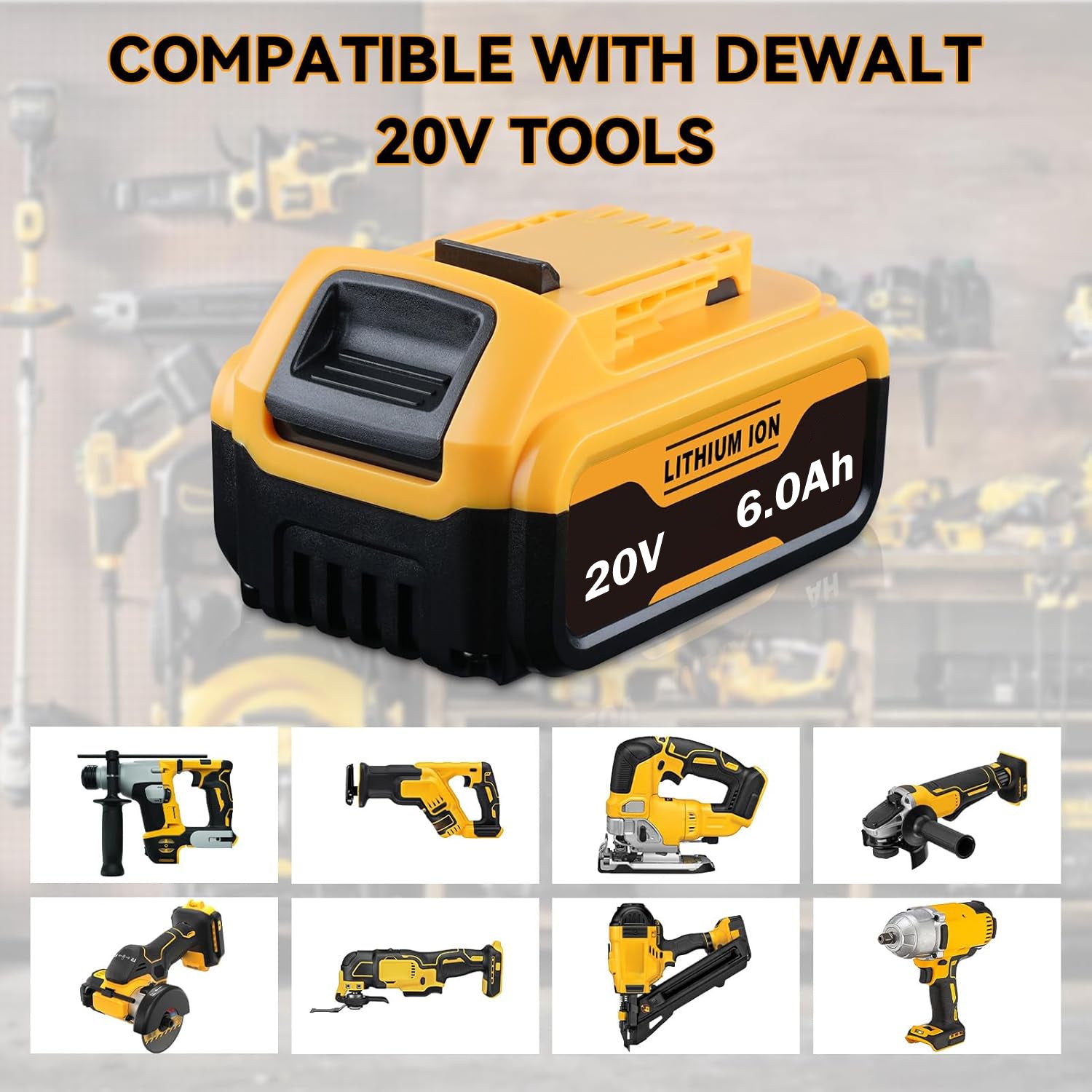 20V 6.0Ah Replacement Battery Compatible with DeWalt DCB Series Li-ion for 20V Tools