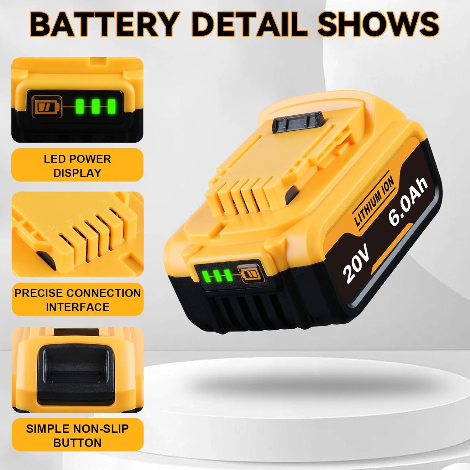 20V 6.0Ah Replacement Battery Compatible with DeWalt DCB Series Li-ion for 20V Tools