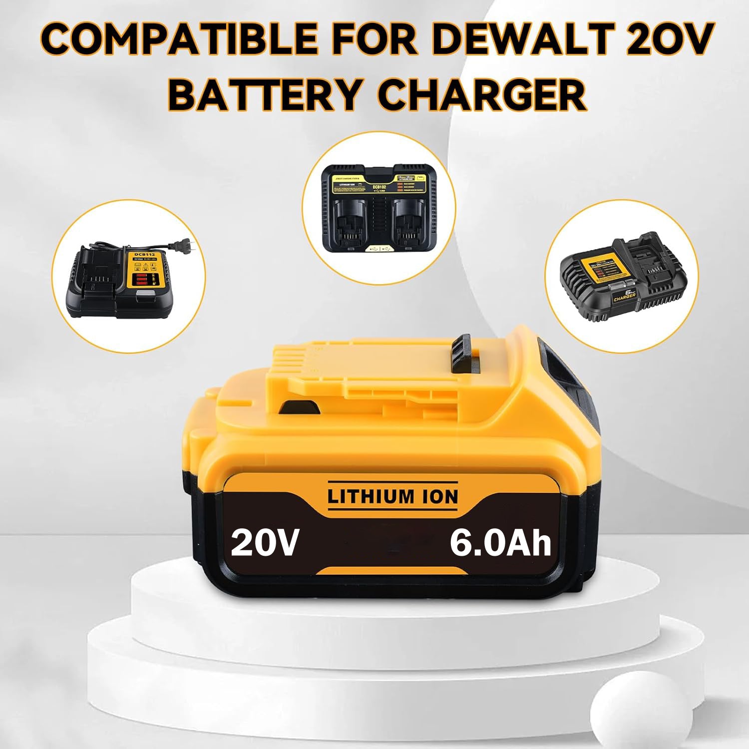 20V 6.0Ah Replacement Battery Compatible with DeWalt DCB Series Li-ion for 20V Tools
