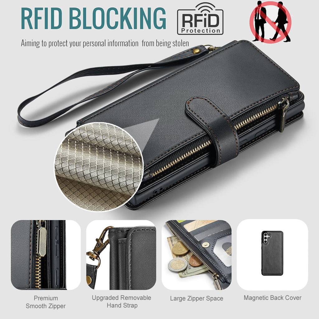 iPhone 11 Case RFID-Blocking Detachable Zip Wallet Card Cover GREEN