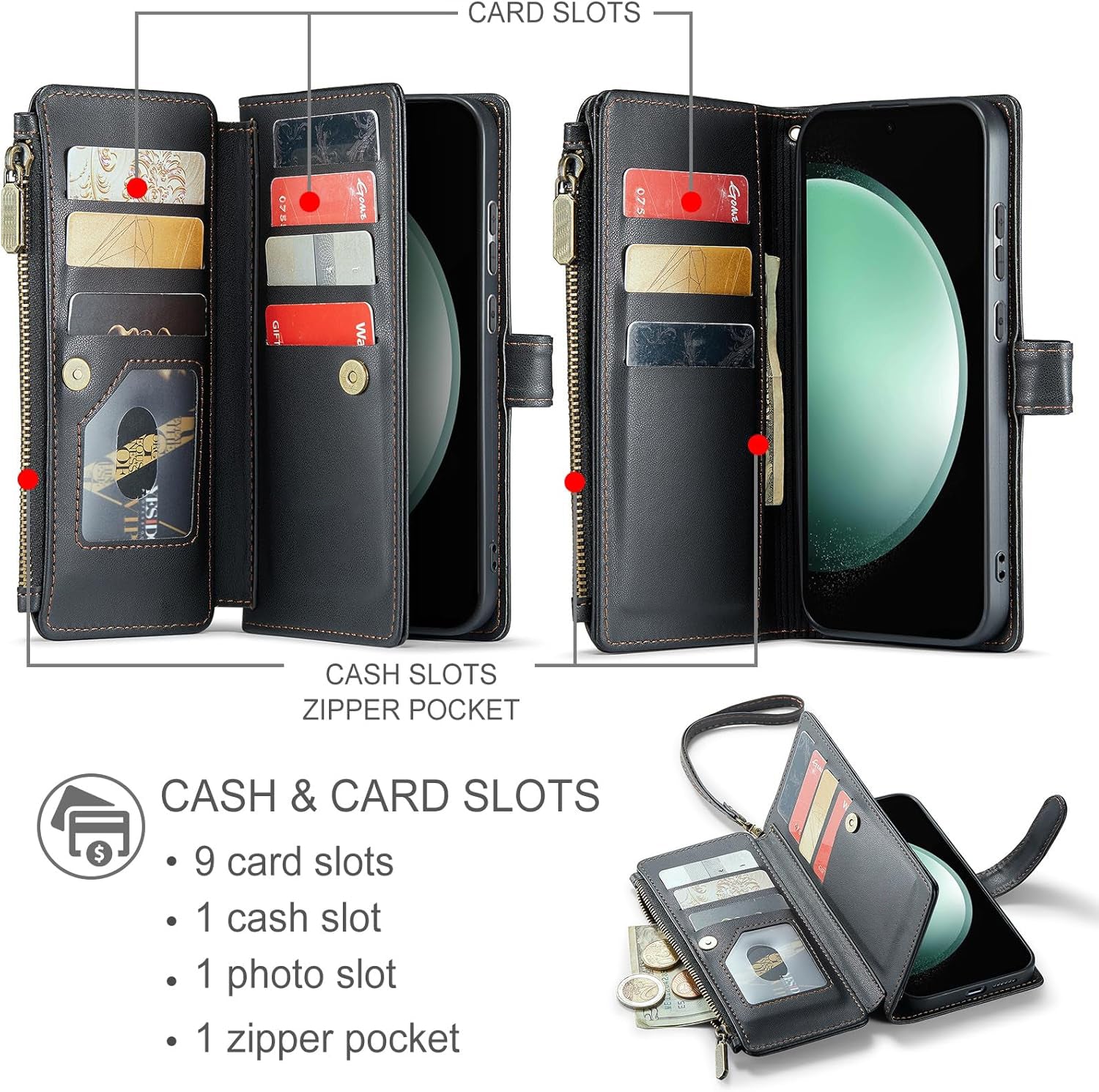 iPhone 11 Case RFID-Blocking Detachable Zip Wallet Card Cover GREEN