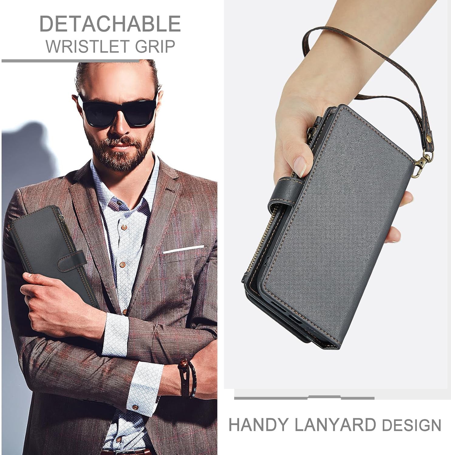 iPhone 11 Case RFID-Blocking Detachable Zip Wallet Card Cover GREEN
