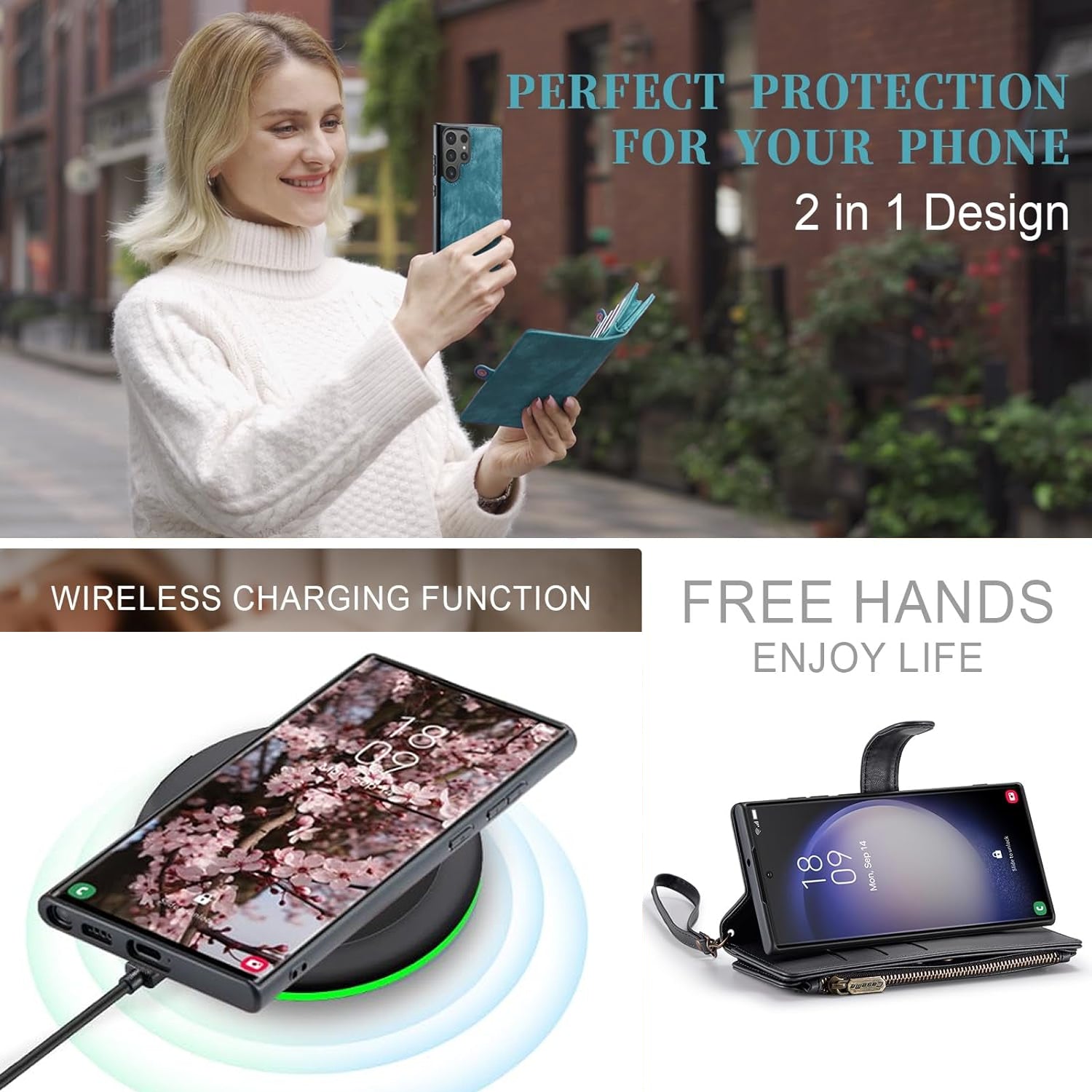 iPhone 11 Case RFID-Blocking Detachable Zip Wallet Card Cover GREEN