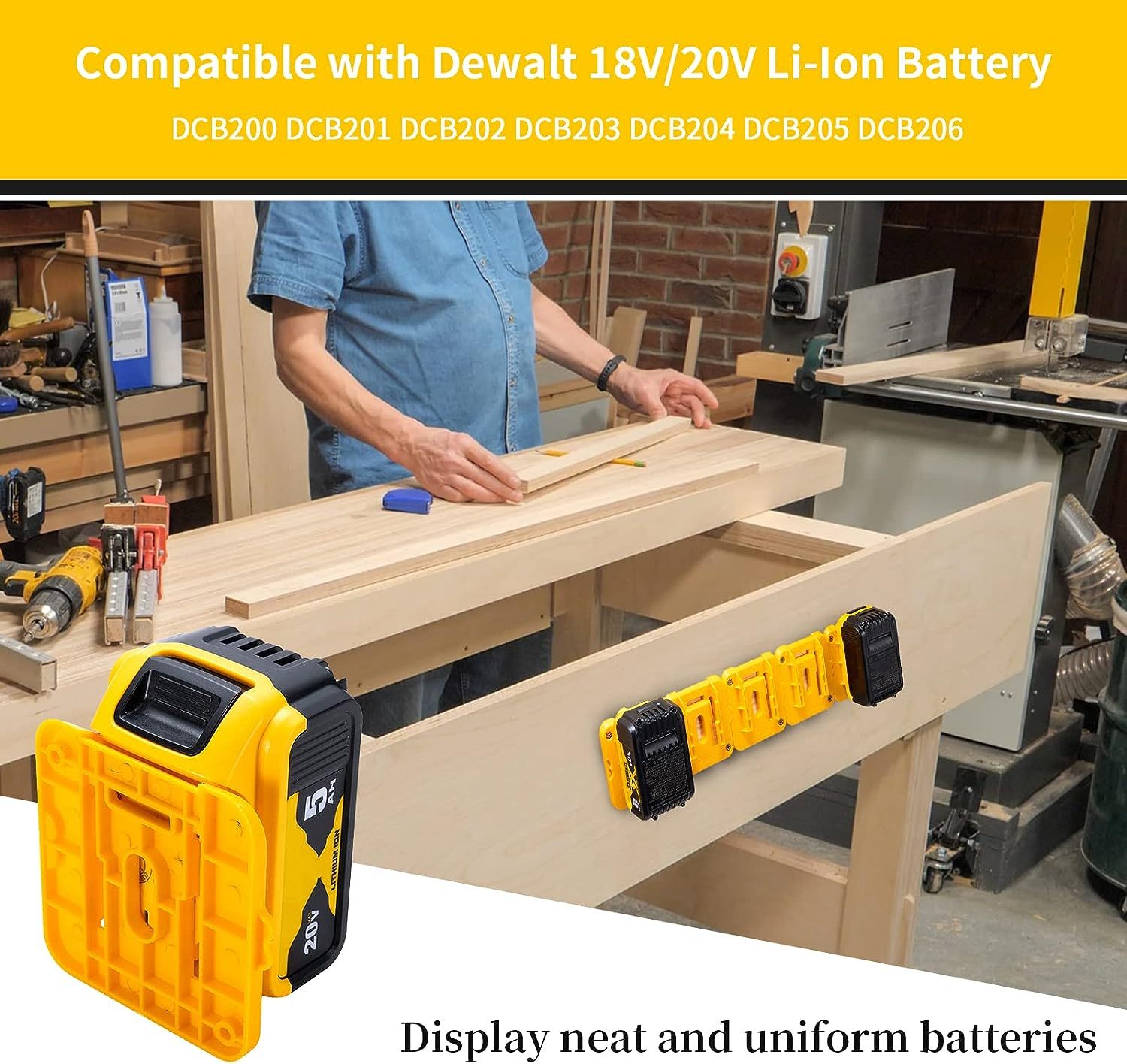 6 Pack Battery Holder Wall Mount Storage Rack for DeWalt 20V Batteries