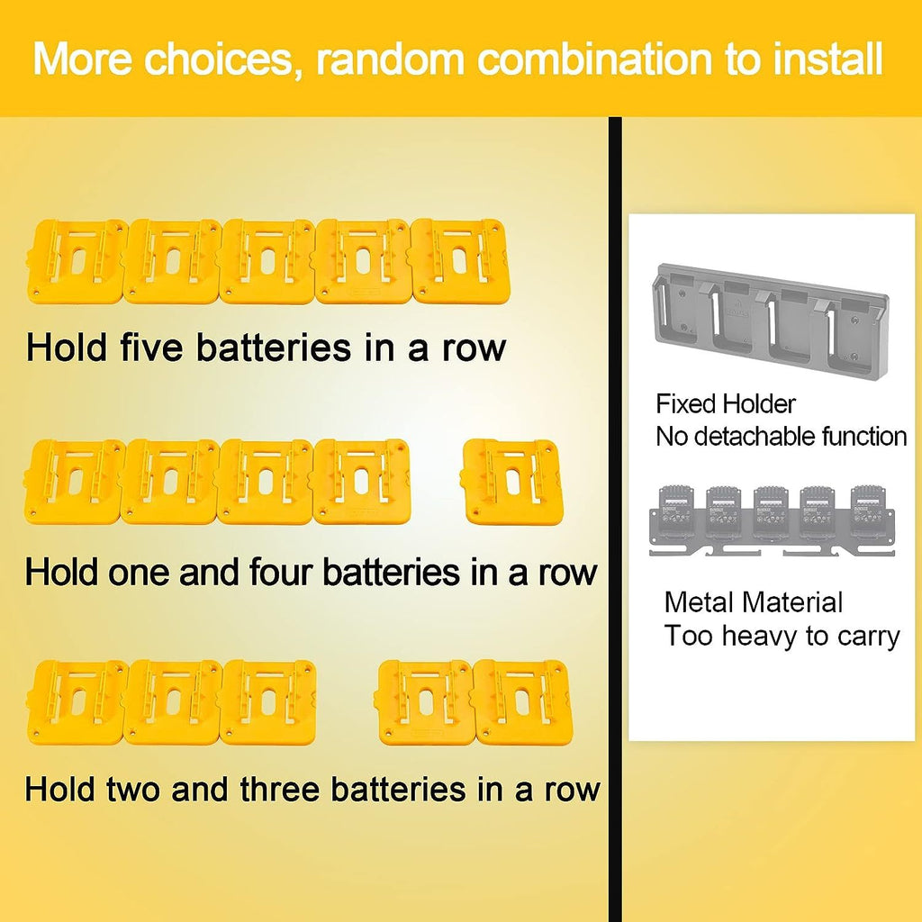 6 Pack Battery Holder Wall Mount Storage Rack for DeWalt 20V Batteries