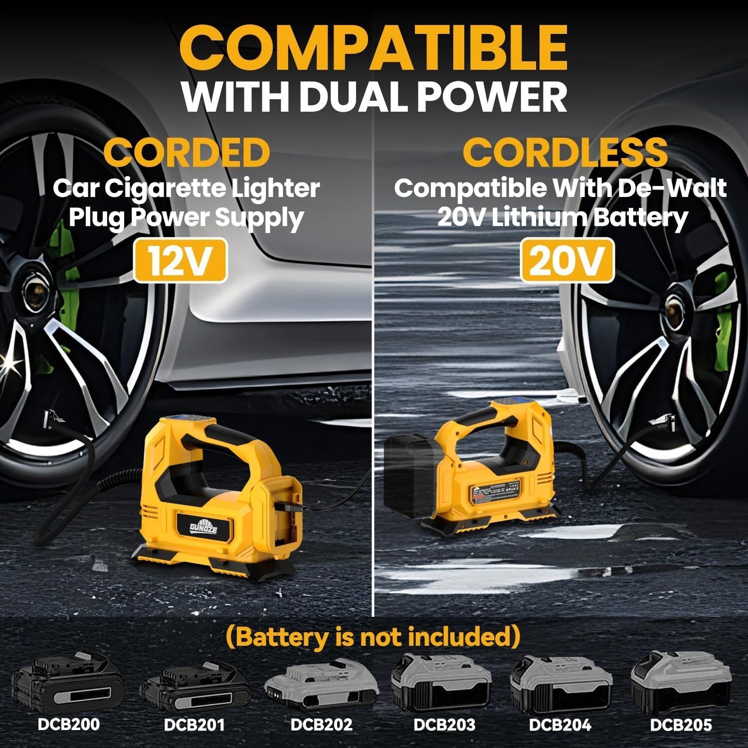 Cordless Tyre Inflator Air Compressor Compatible with DeWalt 20V Battery