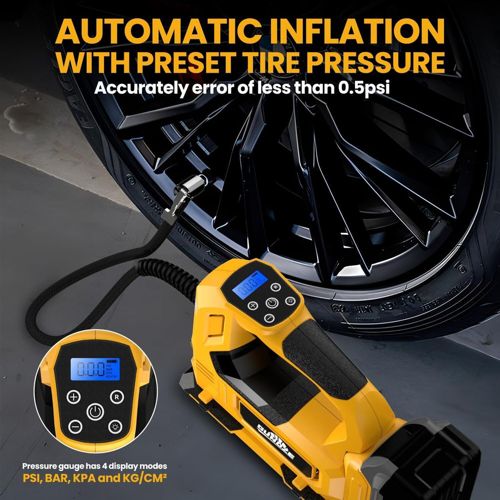 Cordless Tyre Inflator Air Compressor Compatible with DeWalt 20V Battery