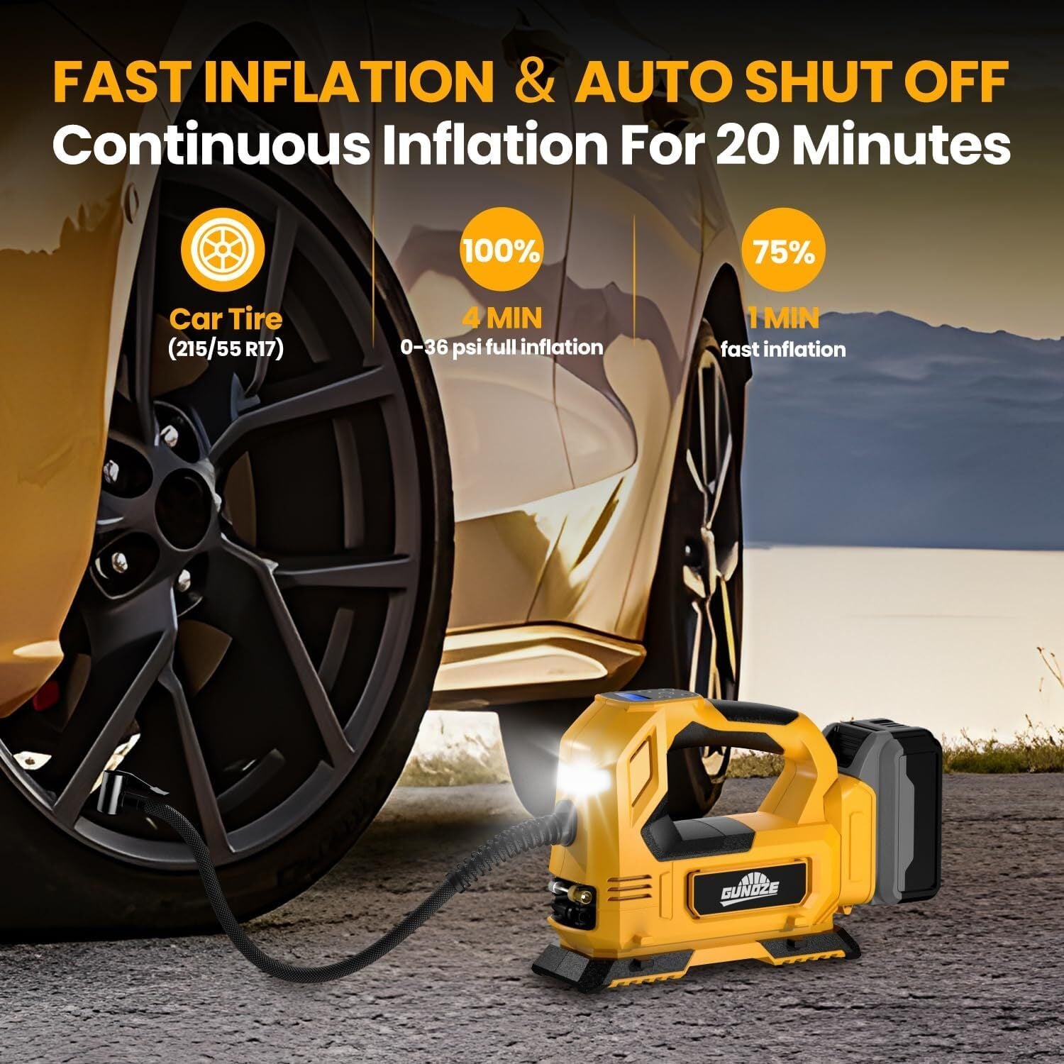 Cordless Tyre Inflator Air Compressor Compatible with DeWalt 20V Battery
