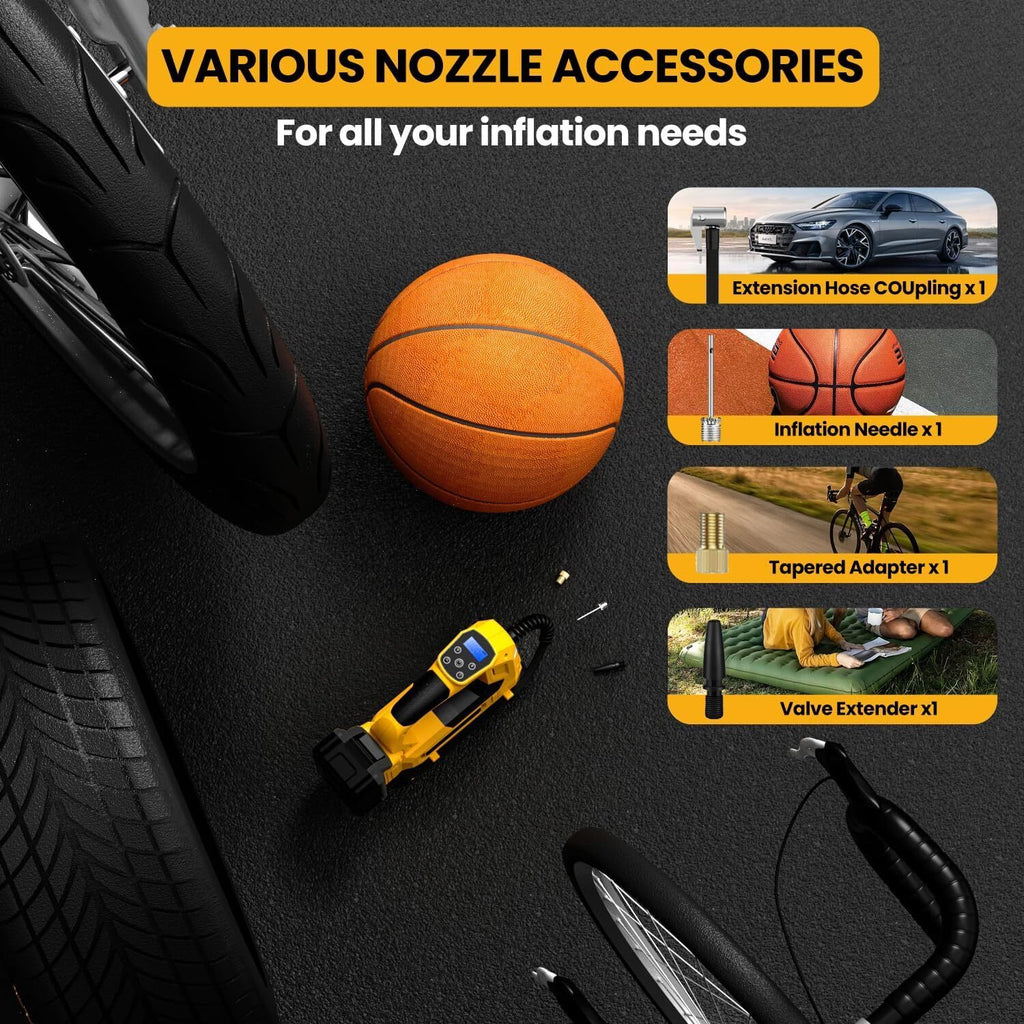 Cordless Tyre Inflator Air Compressor Compatible with DeWalt 20V Battery