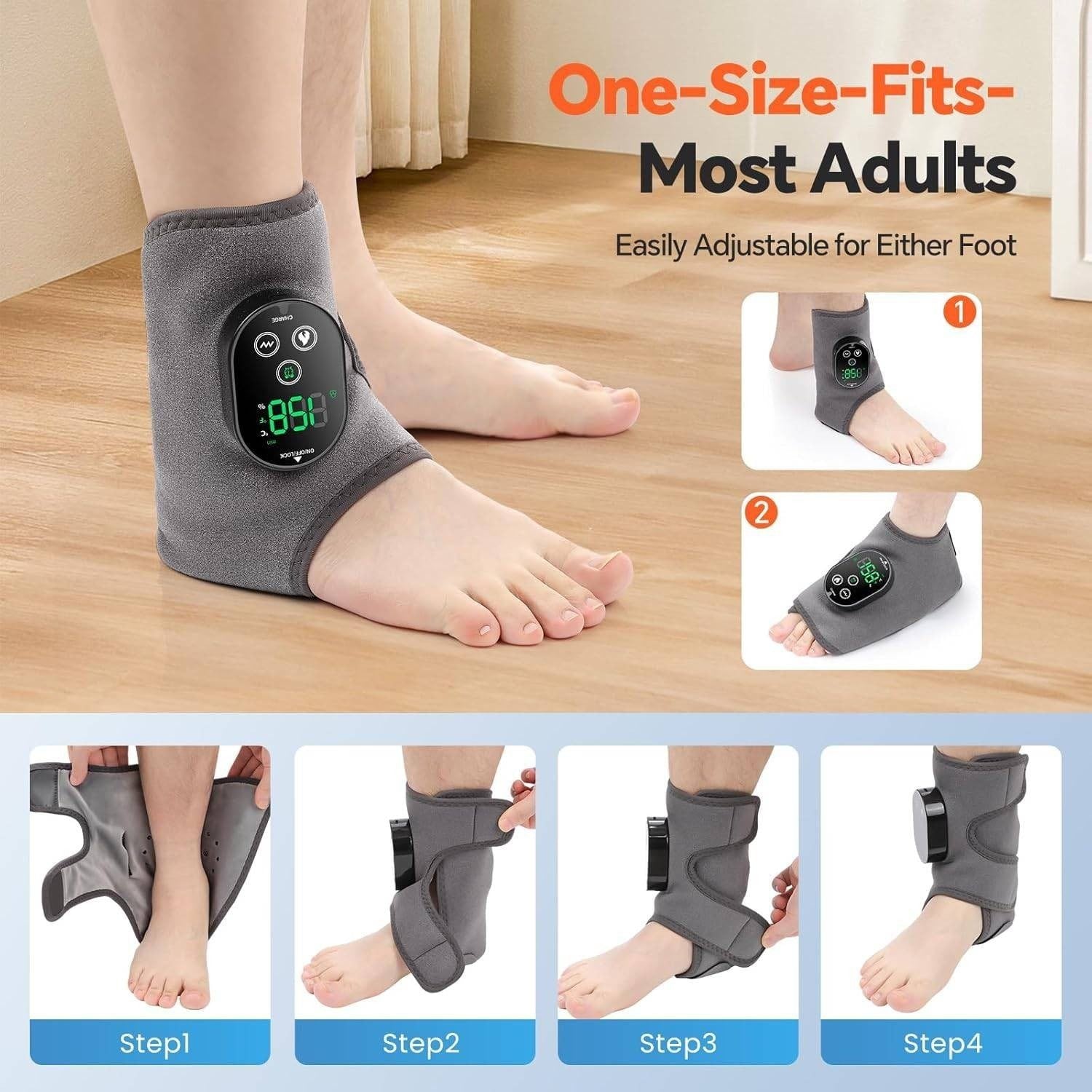 Electric Foot Ankle Vibration Massager Joint Pain Relief Infrared Hot Compress Rechargeable