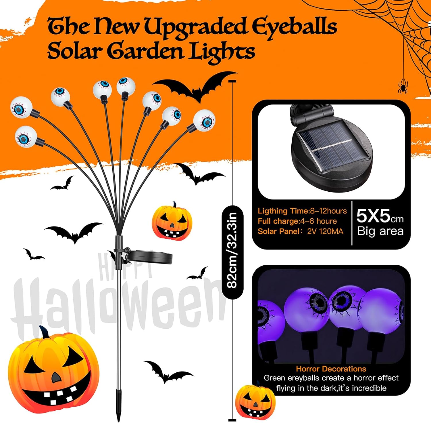 8 Head Purple Solar Halloween Lights Outdoor Swaying Eyeball Decor
