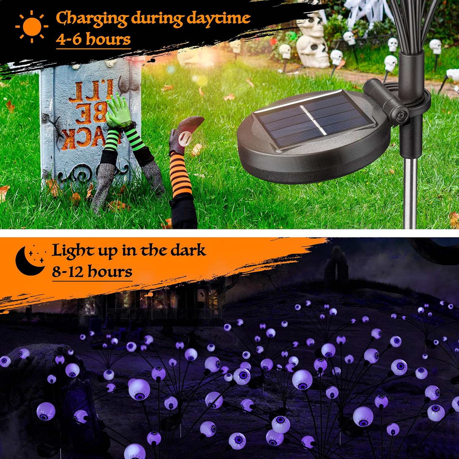 8 Head Purple Solar Halloween Lights Outdoor Swaying Eyeball Decor