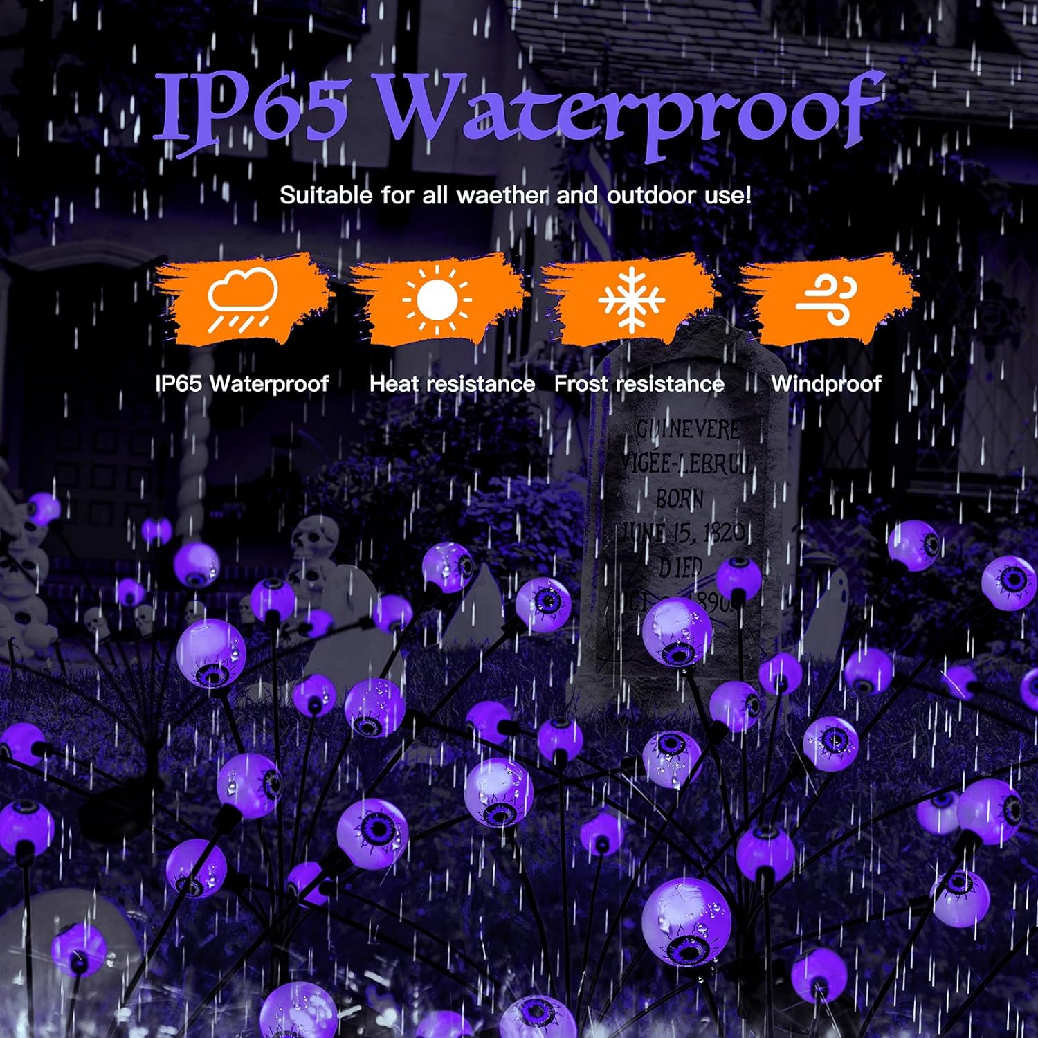 8 Head Purple Solar Halloween Lights Outdoor Swaying Eyeball Decor