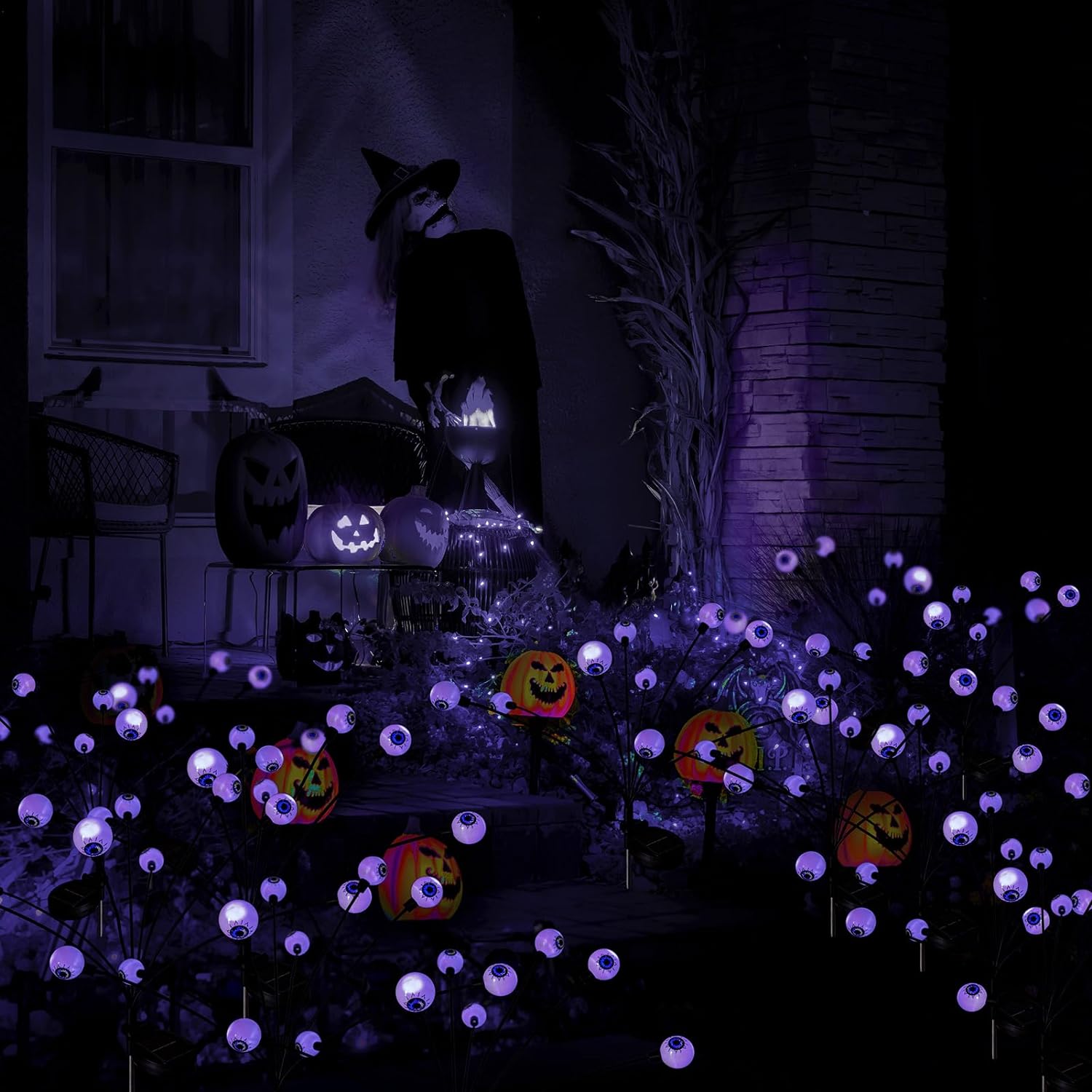 8 Head Purple Solar Halloween Lights Outdoor Swaying Eyeball Decor