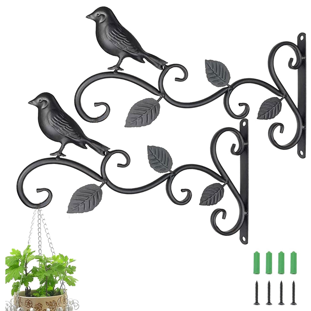 2pcs Black Wrought Iron Wall Hooks Decorative Brackets for Planters Lanterns