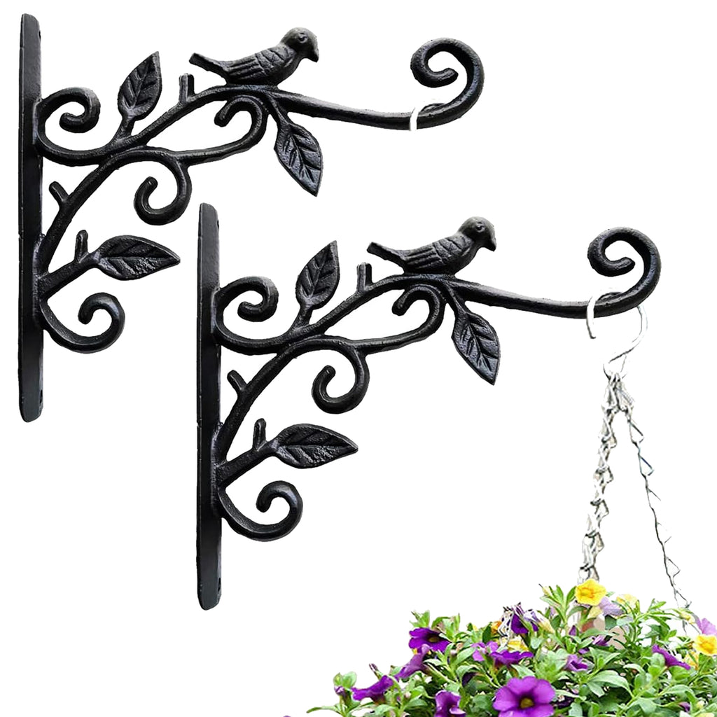 2pcs Hanging Plant Bracket Metal Plant Hooks Decorative Plant Hanger for Planters Wind Chimes Lanterns Decor-Black