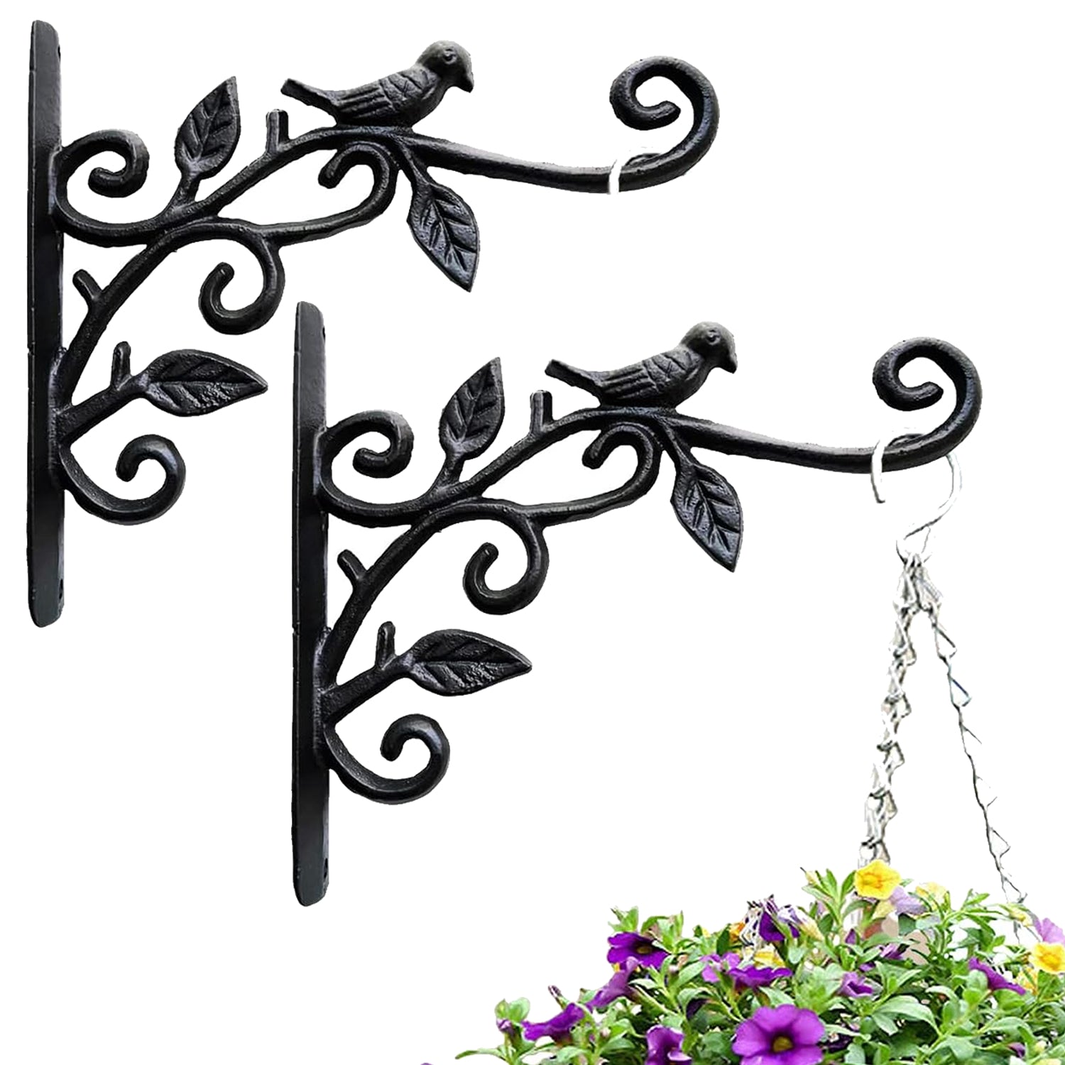 2pcs Hanging Plant Bracket Metal Plant Hooks Decorative Plant Hanger for Planters Wind Chimes Lanterns Decor-Black