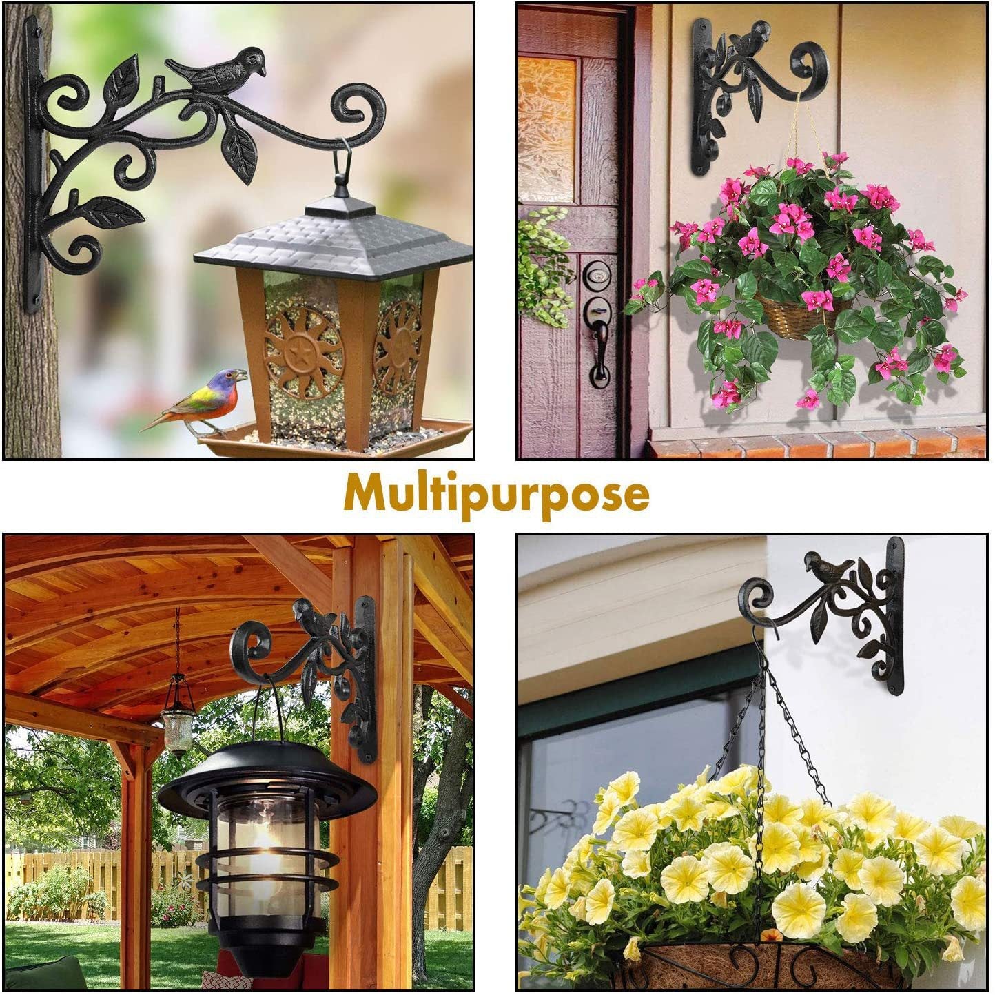 2pcs Hanging Plant Bracket Metal Plant Hooks Decorative Plant Hanger for Planters Wind Chimes Lanterns Decor-Black