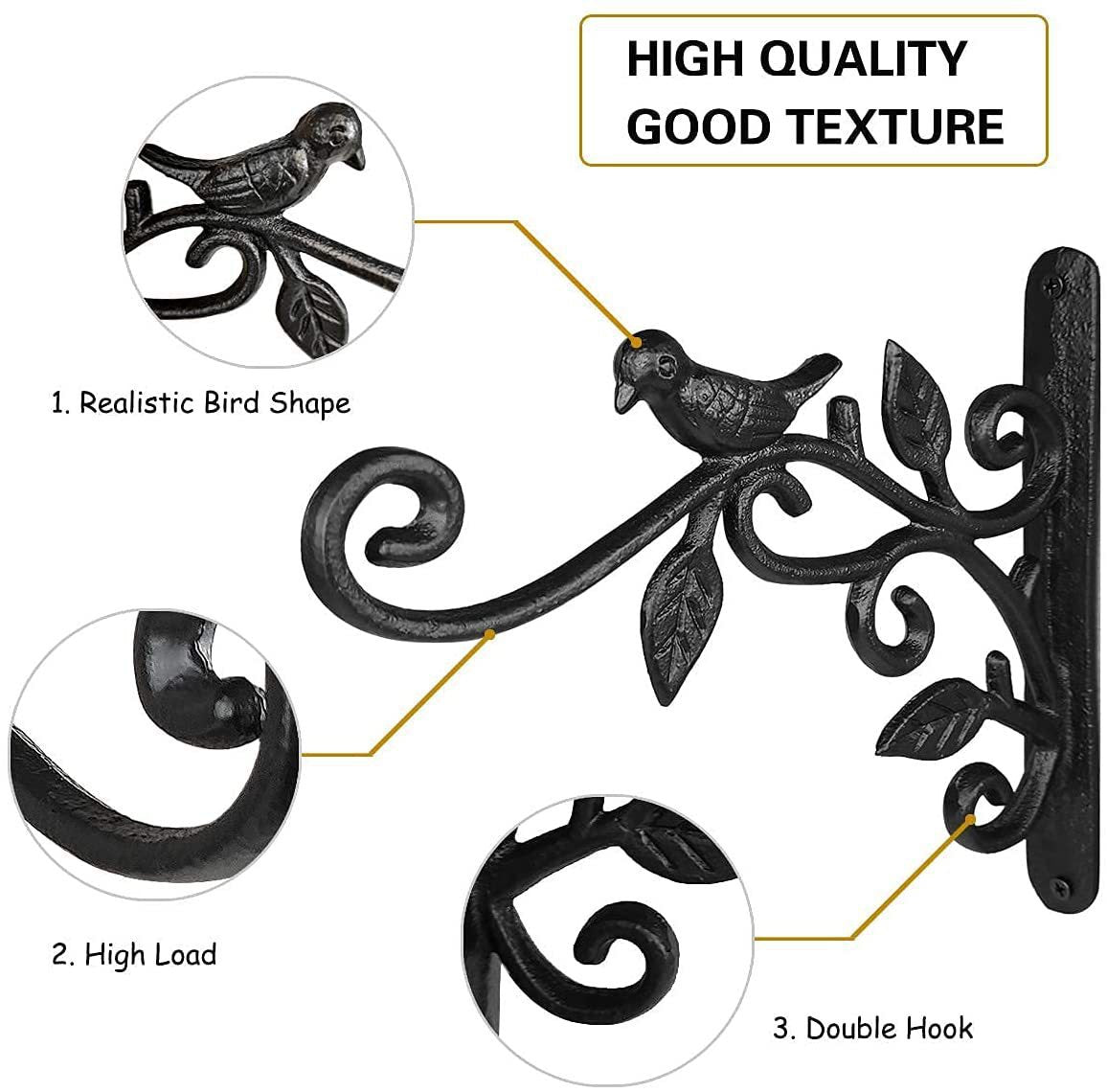 2pcs Hanging Plant Bracket Metal Plant Hooks Decorative Plant Hanger for Planters Wind Chimes Lanterns Decor-Black
