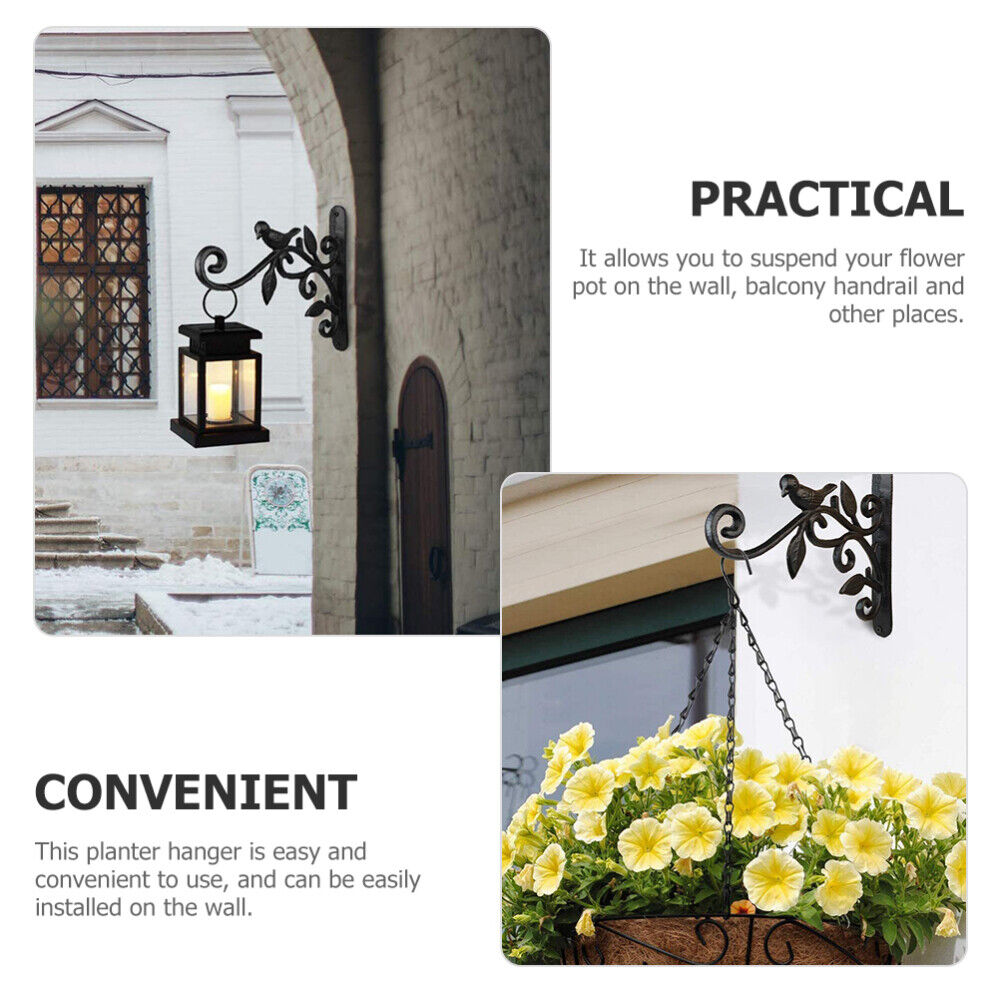 2pcs Hanging Plant Bracket Metal Plant Hooks Decorative Plant Hanger for Planters Wind Chimes Lanterns Decor-Black