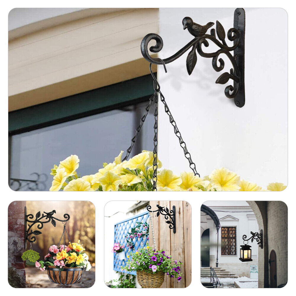 2pcs Hanging Plant Bracket Metal Plant Hooks Decorative Plant Hanger for Planters Wind Chimes Lanterns Decor-Black