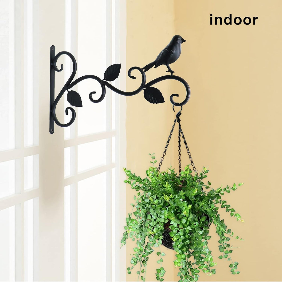 2pcs Black Wrought Iron Wall Hooks Decorative Brackets for Planters Lanterns