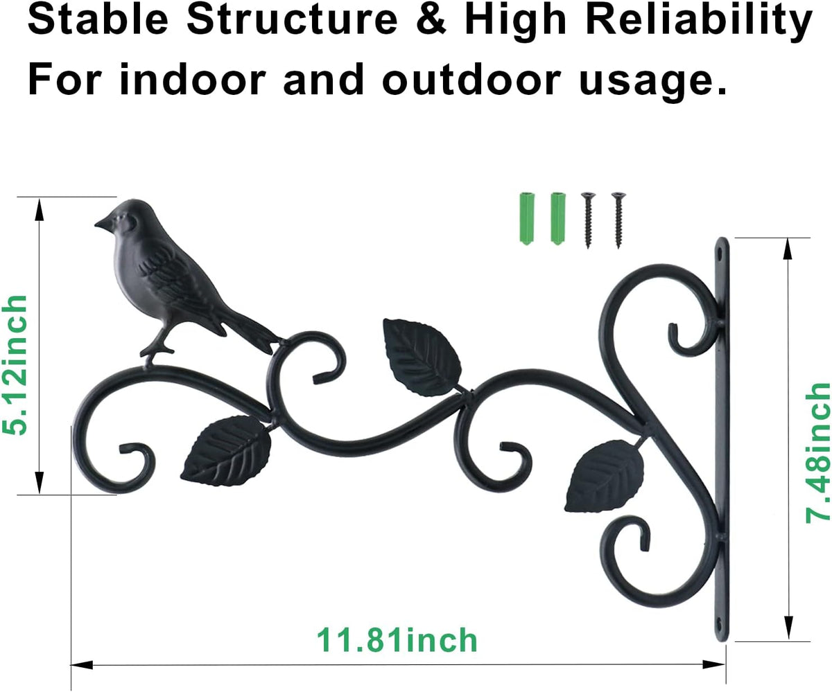 2pcs Black Wrought Iron Wall Hooks Decorative Brackets for Planters Lanterns