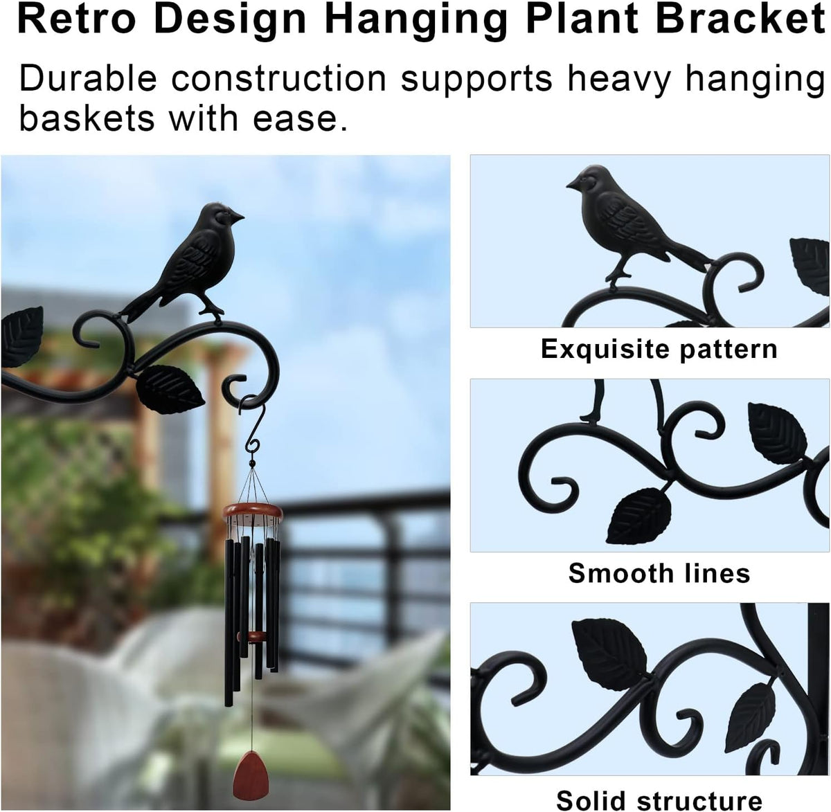 2pcs Black Wrought Iron Wall Hooks Decorative Brackets for Planters Lanterns