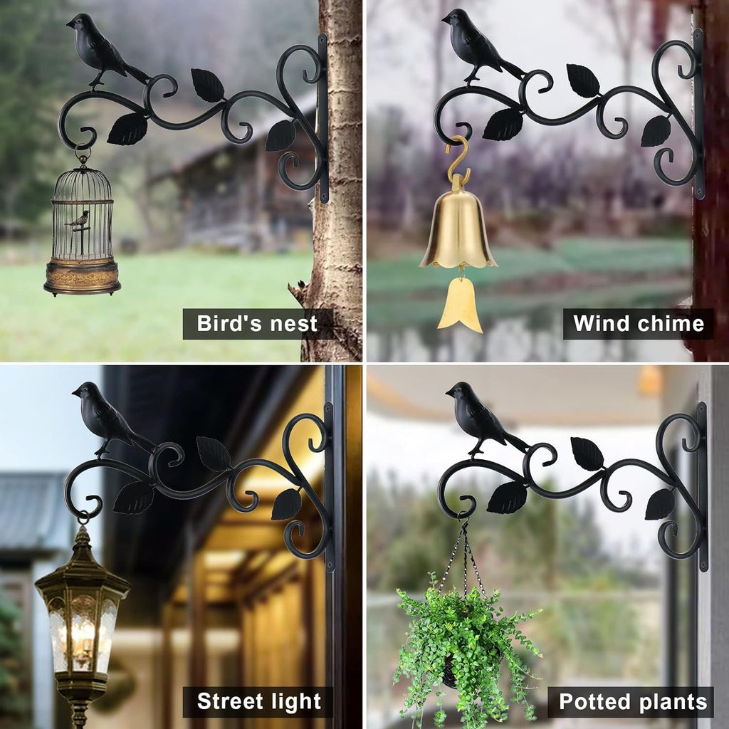2pcs Black Wrought Iron Wall Hooks Decorative Brackets for Planters Lanterns