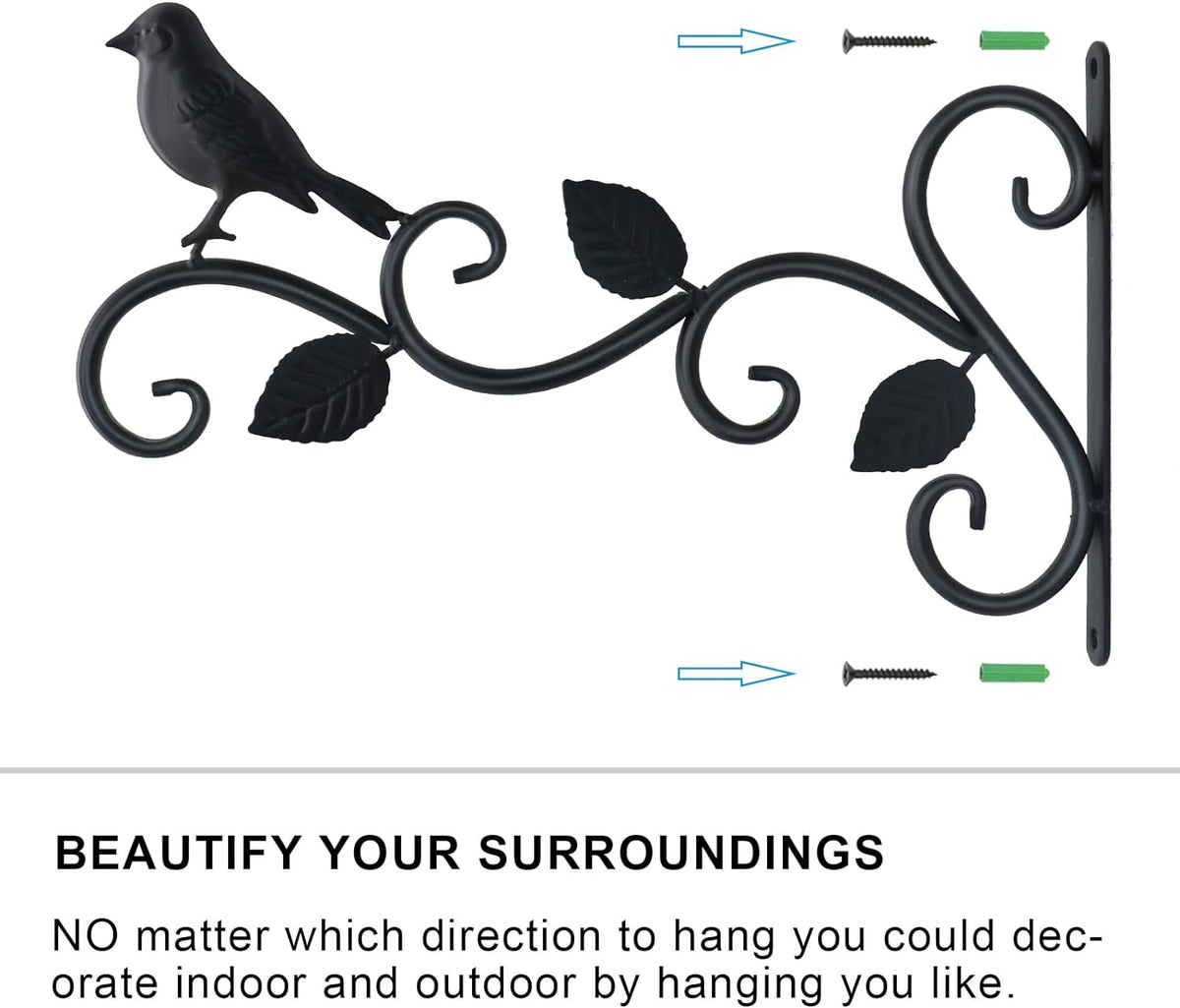 2pcs Black Wrought Iron Wall Hooks Decorative Brackets for Planters Lanterns