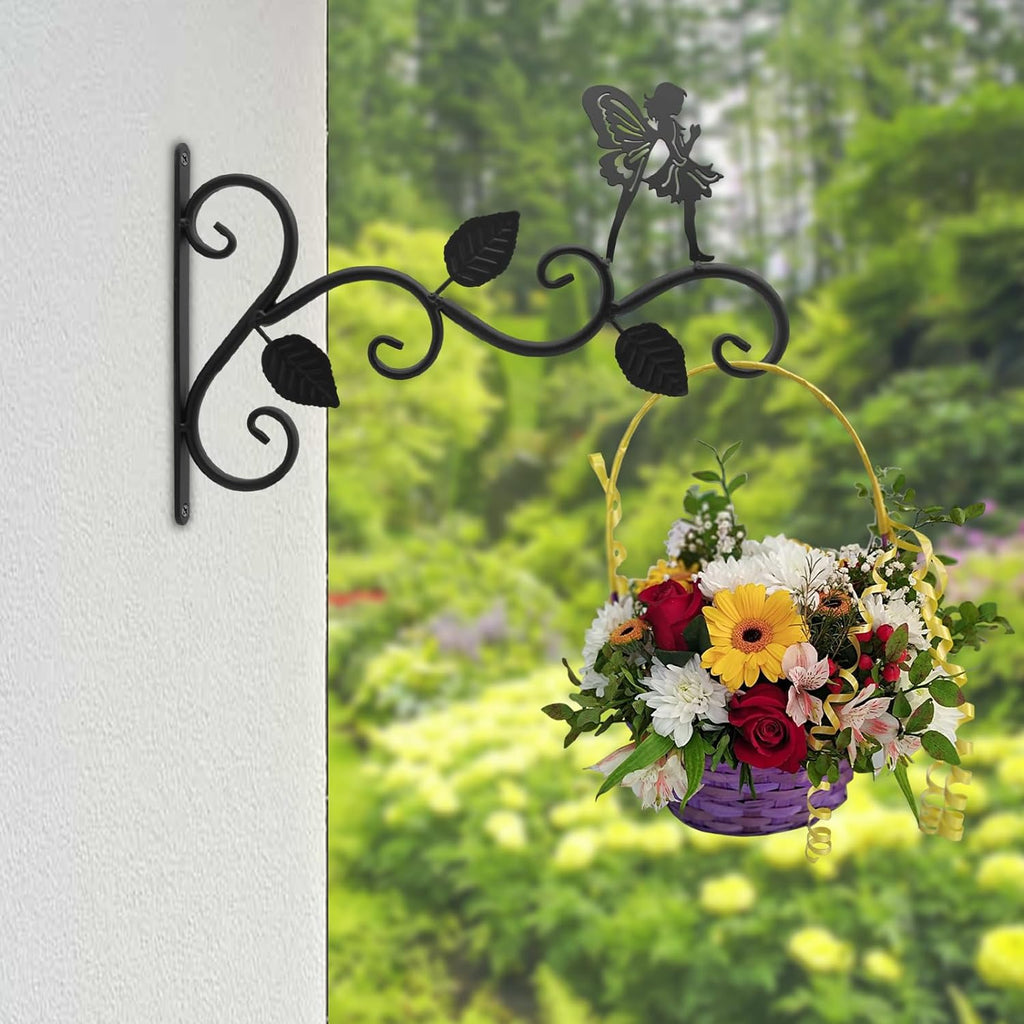 2pcs Black Wrought Iron Wall Hooks Decorative Brackets for Planters Lanterns