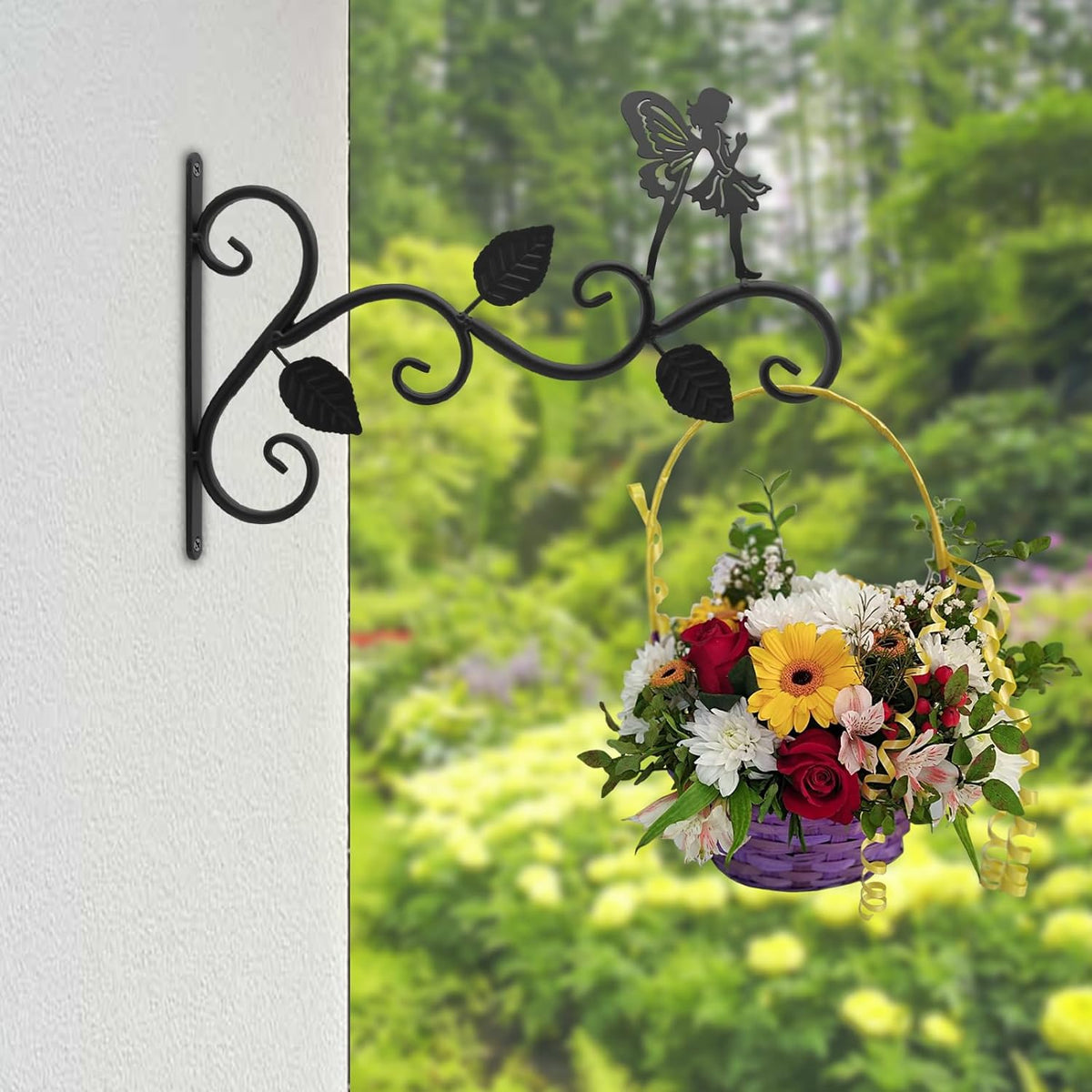 2pcs Black Wrought Iron Wall Hooks Decorative Brackets for Planters Lanterns